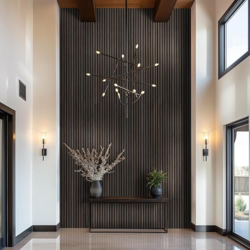 Miniatura 3 de MSI Paquete de 4 paneles de pared de listones de madera acústica para decoración de interiores, paneles de madera acanalados 3D que absorben el