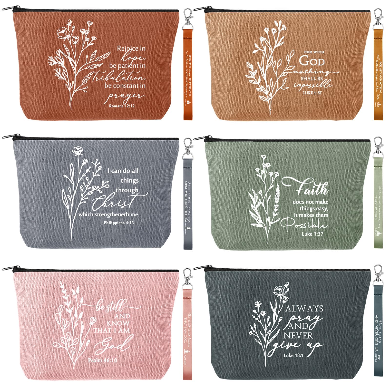 Huhumy 12 Pcs Christian Easter Gifts for Women Religious Makeup Bags Bible Verse Lanyard Keychain for Mothers Day Church(Bright Colors,Aesthetic)