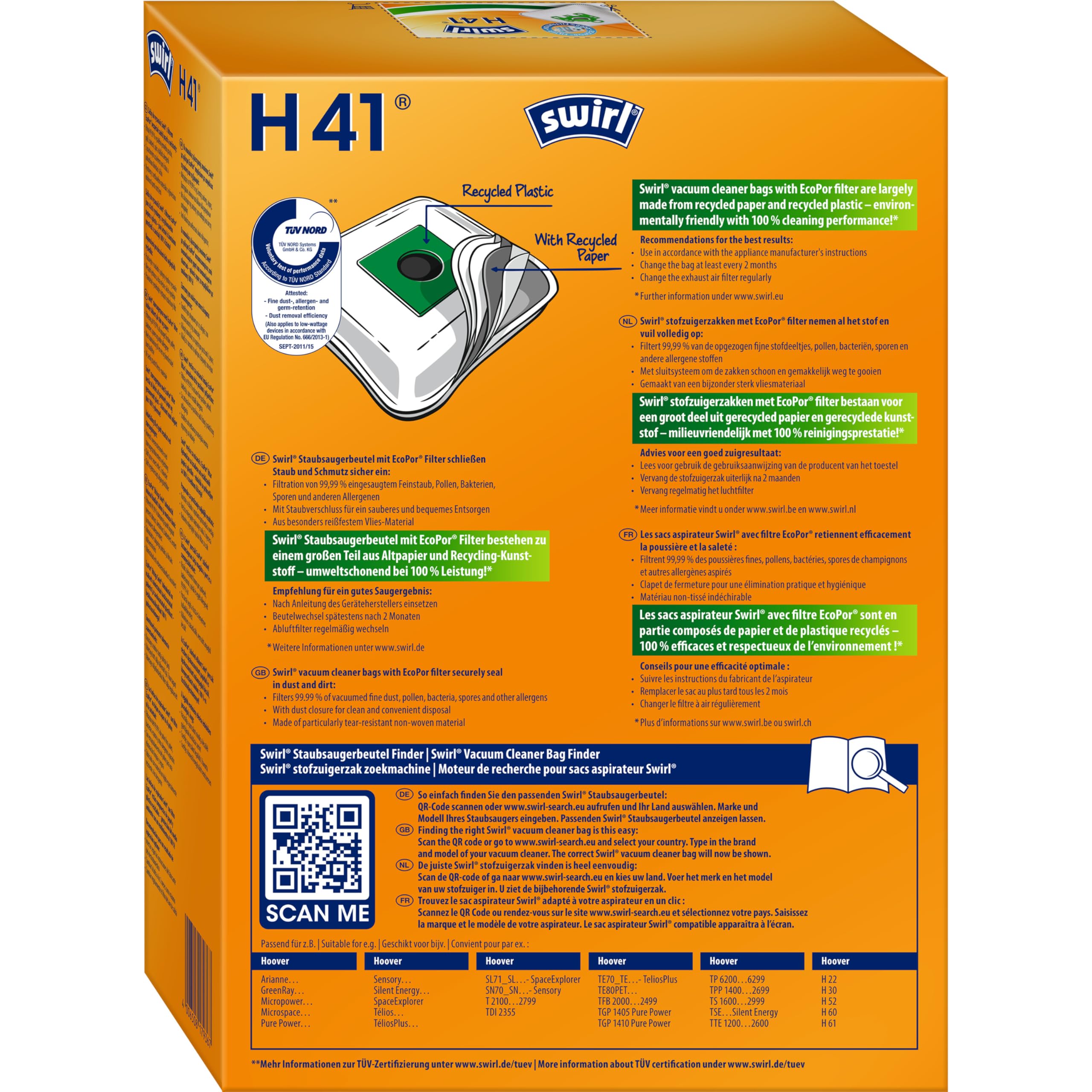 20 sacchetti per aspirapolvere compatibili con PRIVILEG 756 848, 20 sacchetti per aspirapolvere 4 microfiltri 4 filtri motore, compatibili con aspirapolvere Swirl X351