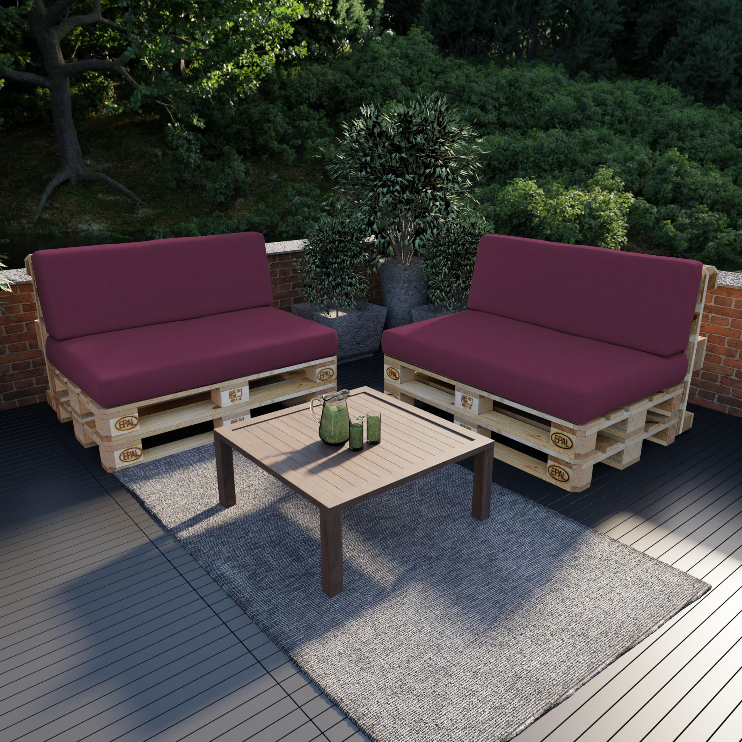 POKAR Euro Pallet Seating Set of 2: 1x seat cushion 120x80cm + 1x back cushion 120x40cm, cold foam, removable covers, Home Garden Furniture DIY, indoor outdoor pillow, without pallets, Beige — view 240