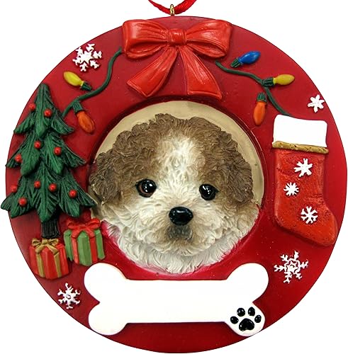 Shih Tzu bronceado y blanco, adorno de corte de cachorro personalizado y pintado a mano, mide 3.75 pulgadas de diámetro