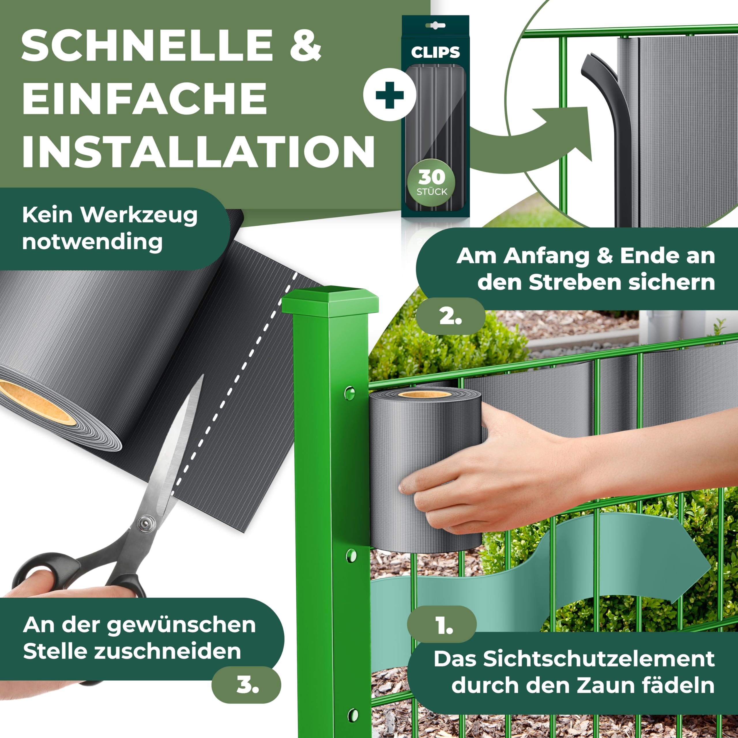 KESSER® PVC Sichtschutzstreifen Sichtschutz Rolle Doppelstabmatten Zaun Blickdicht | 35m x 19 cm | 30 Befestigungsclips | Wetterfest und Windschutz | Zaunfolie Sichtschutz Garten Gartenzaun, Anthrazit