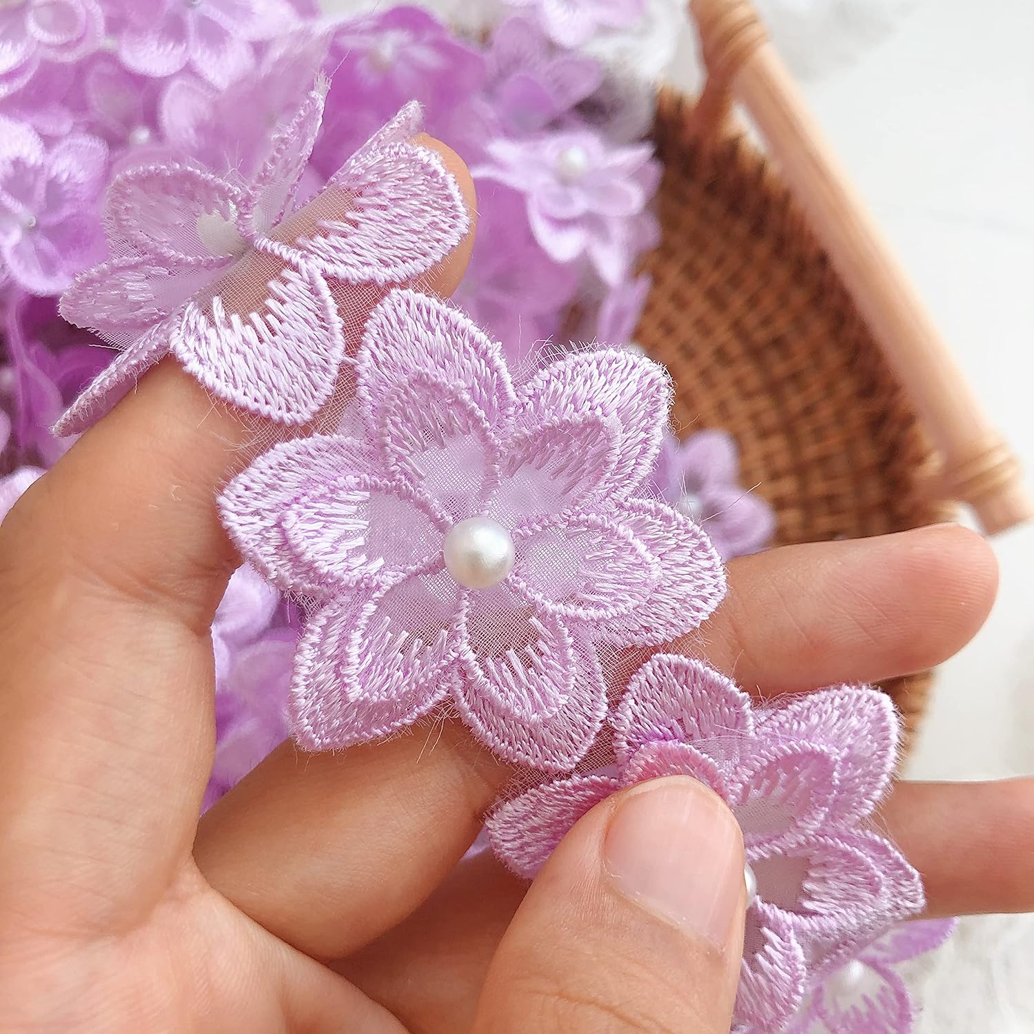 3Yards Organza Flower Lace Edge Trim Ribbon, Vintage Edging Trimmings Fabric Embroidered Applique Sewing Craft for Wedding Dress Embellishment DIY Dress Decor (Purple)