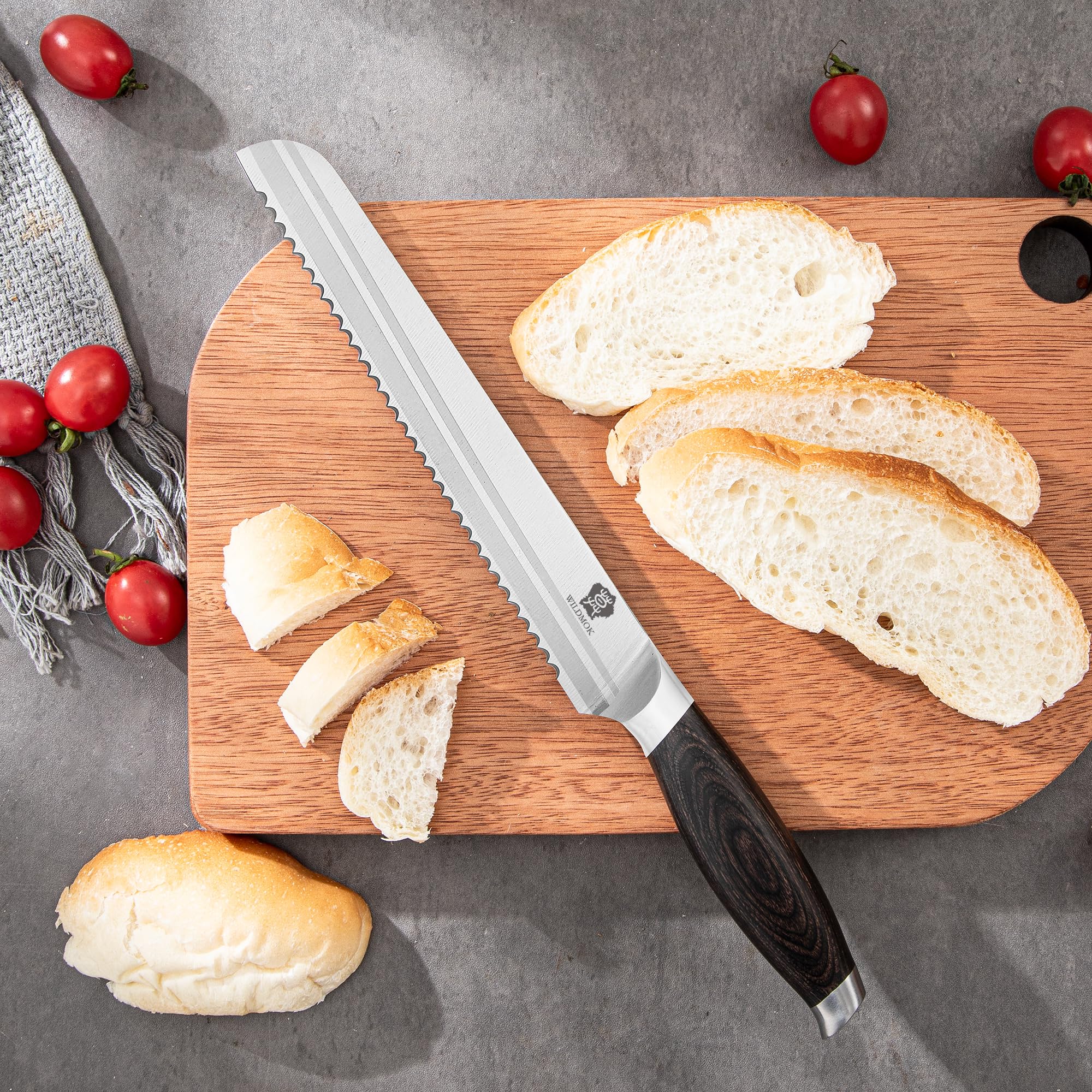 WILDMOK Set di coltelli da cucina a 7 pezzi professionale, set di coltelli da chef affilato in acciaio inossidabile tedesco con manico nero pakkawood, scatola regalo