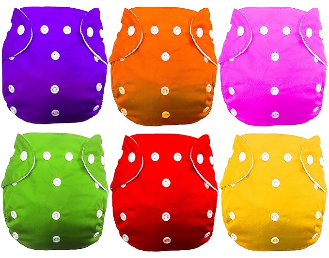 Babymoon (Set of 6) Washable Baby Diaper Premium Cloth Diaper Reusable, Adjustable Size, Waterproof, Pocket Cloth Diaper Nappie (Without Insert)