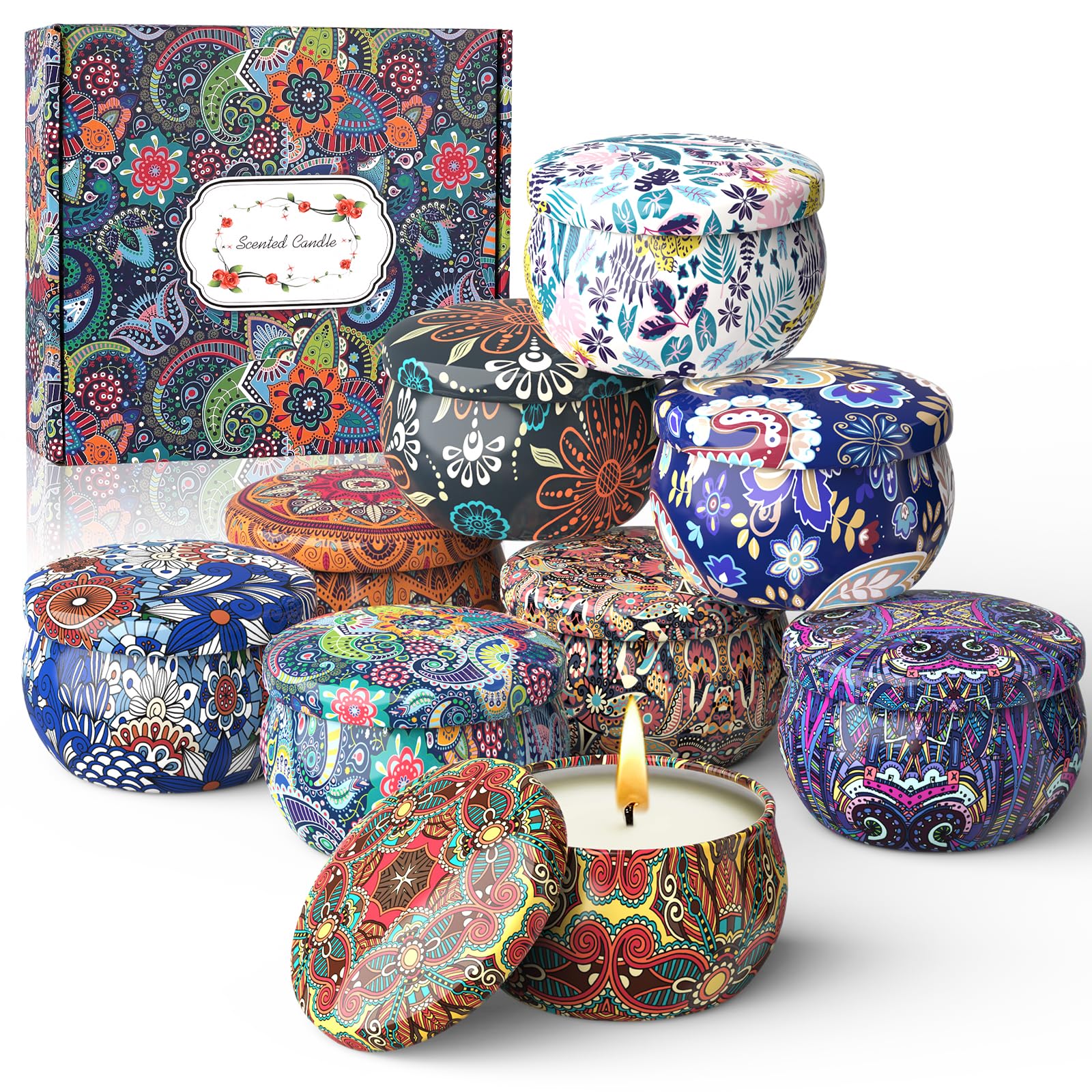 Auriostar Scented Candles - 9 Pack Set, Natural Soy Wax, Long Lasting Xmas Candles, Personalized Secret Santa for Her, Mum, Birthday Present Idea