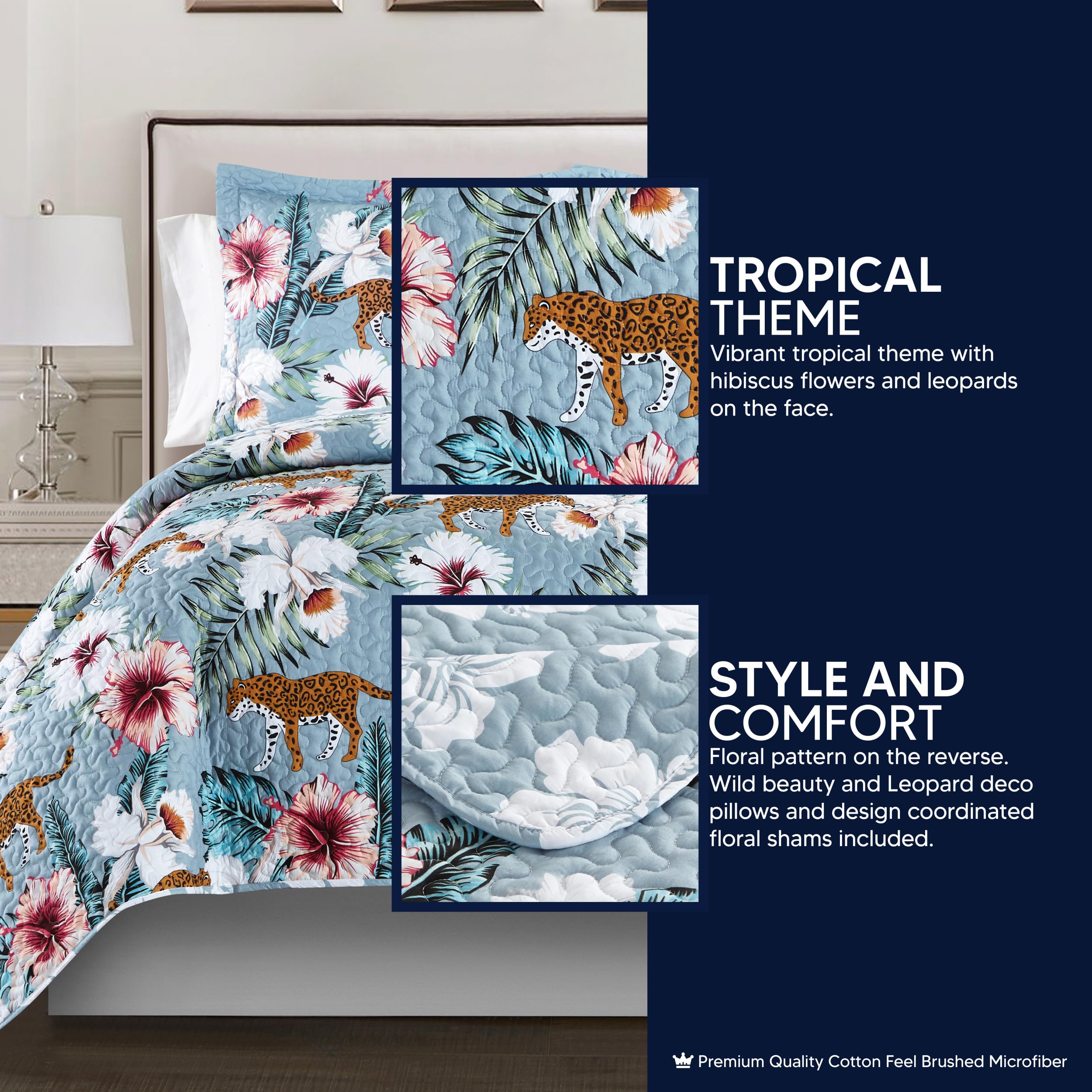 Amazon｜Chic Home リバーシブルキルト4点セット トロピカルフローラル