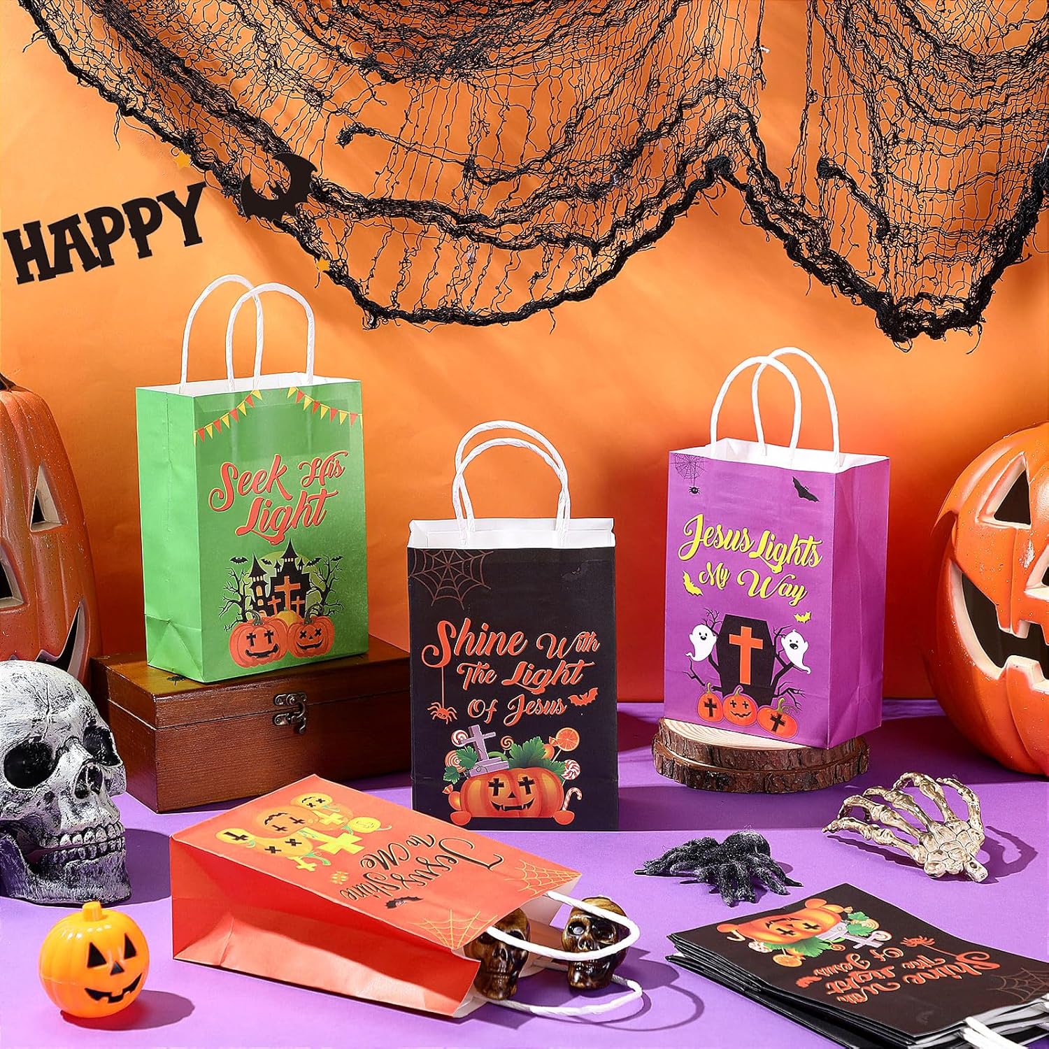Trandraft 48 Pieces Christian Halloween Paper Bags Bulk Jesus Halloween Treat Bags with Handle Religious Halloween Paper Goodie Bags Small Candy Bags for Halloween Party Decor Gift - Image 4