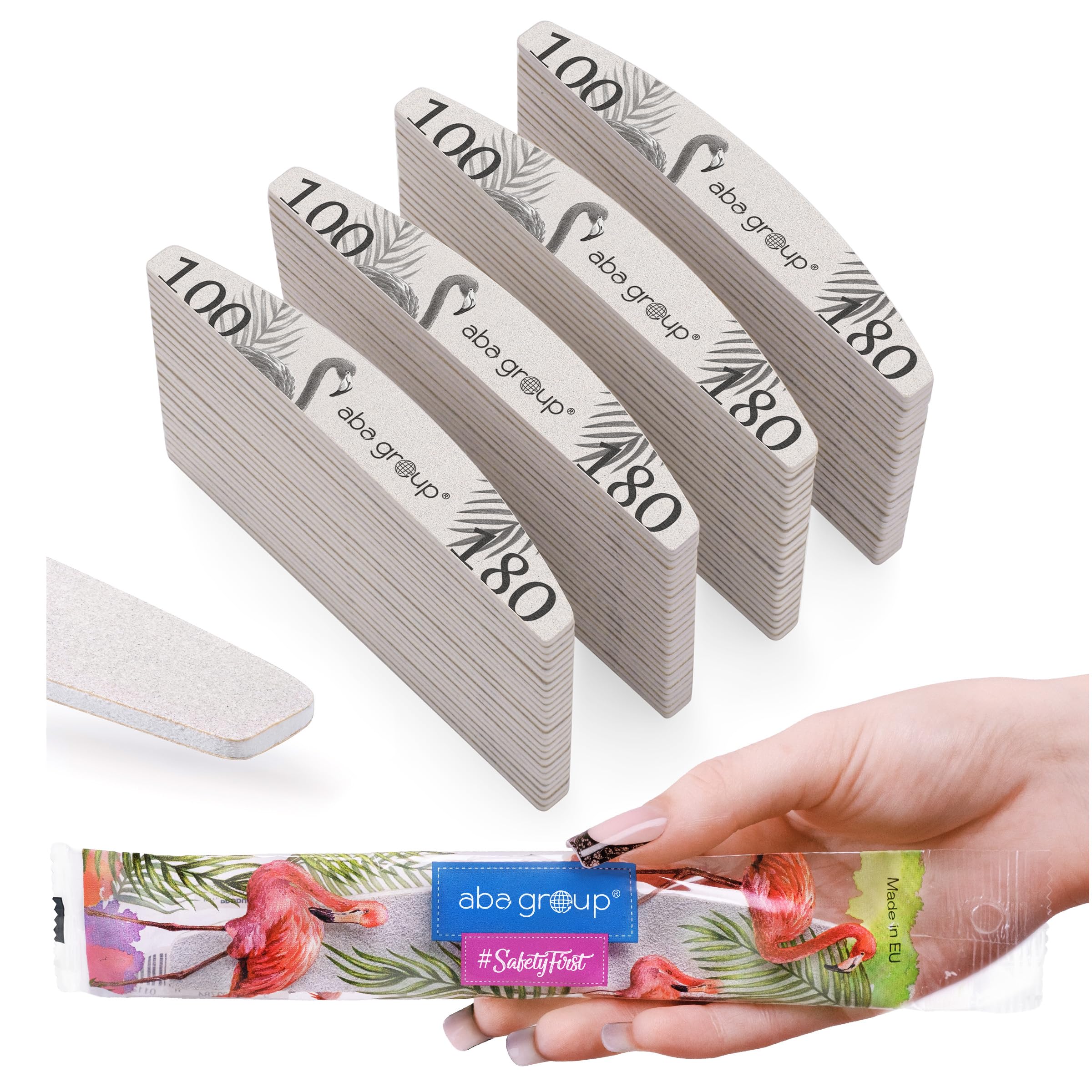 Aba Group 100 lima professionale per unghie a mezzaluna fenicottero Safe Pack 100/180 Slim, resistente, monouso, set di lime per unghie di buona qualità, prodotto in UE