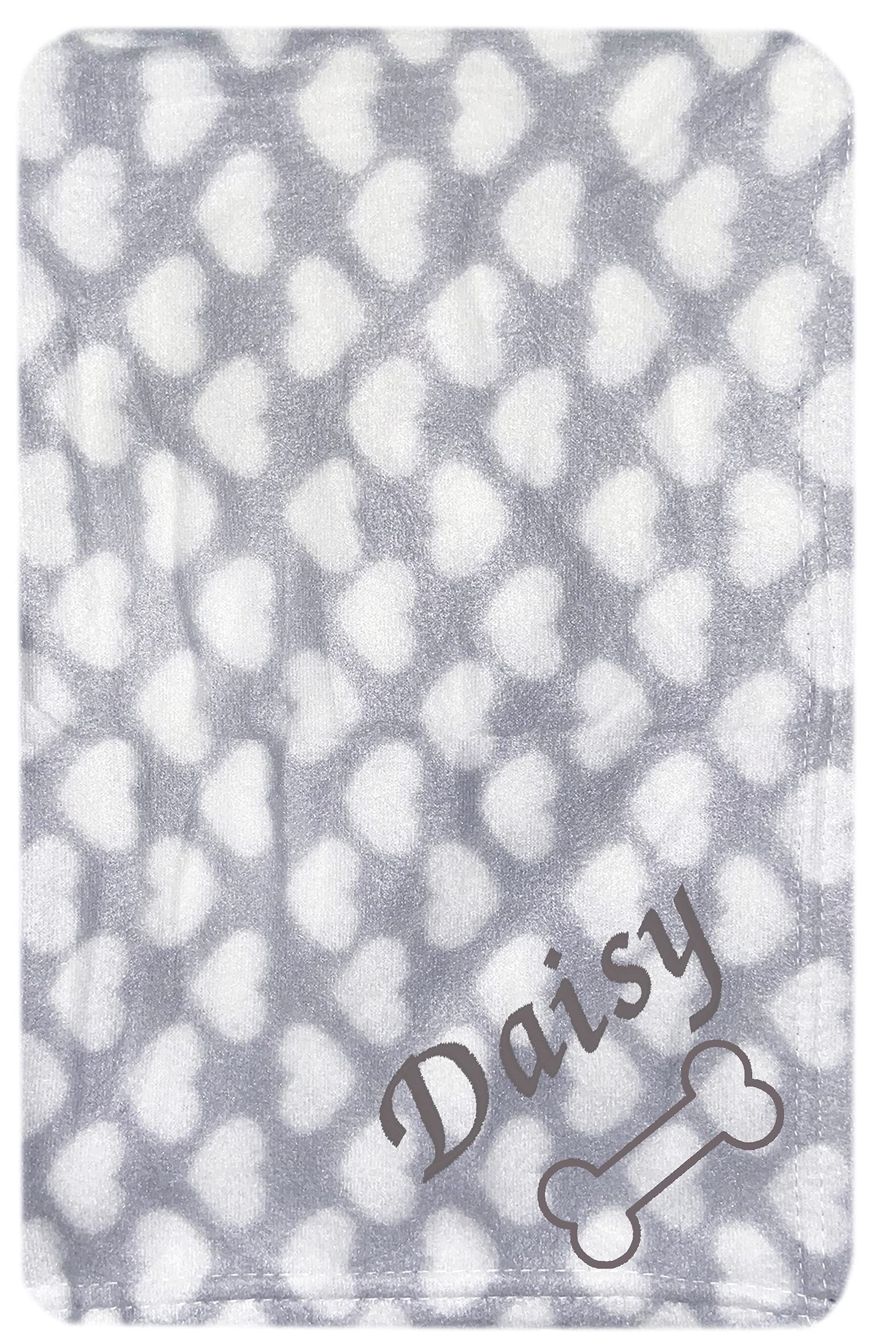 Jjlc Grey Heart - Bone Personalised Pet Dog Puppy Blanket Cat Kitten Bed Fleece (Grey Heart - Bone)