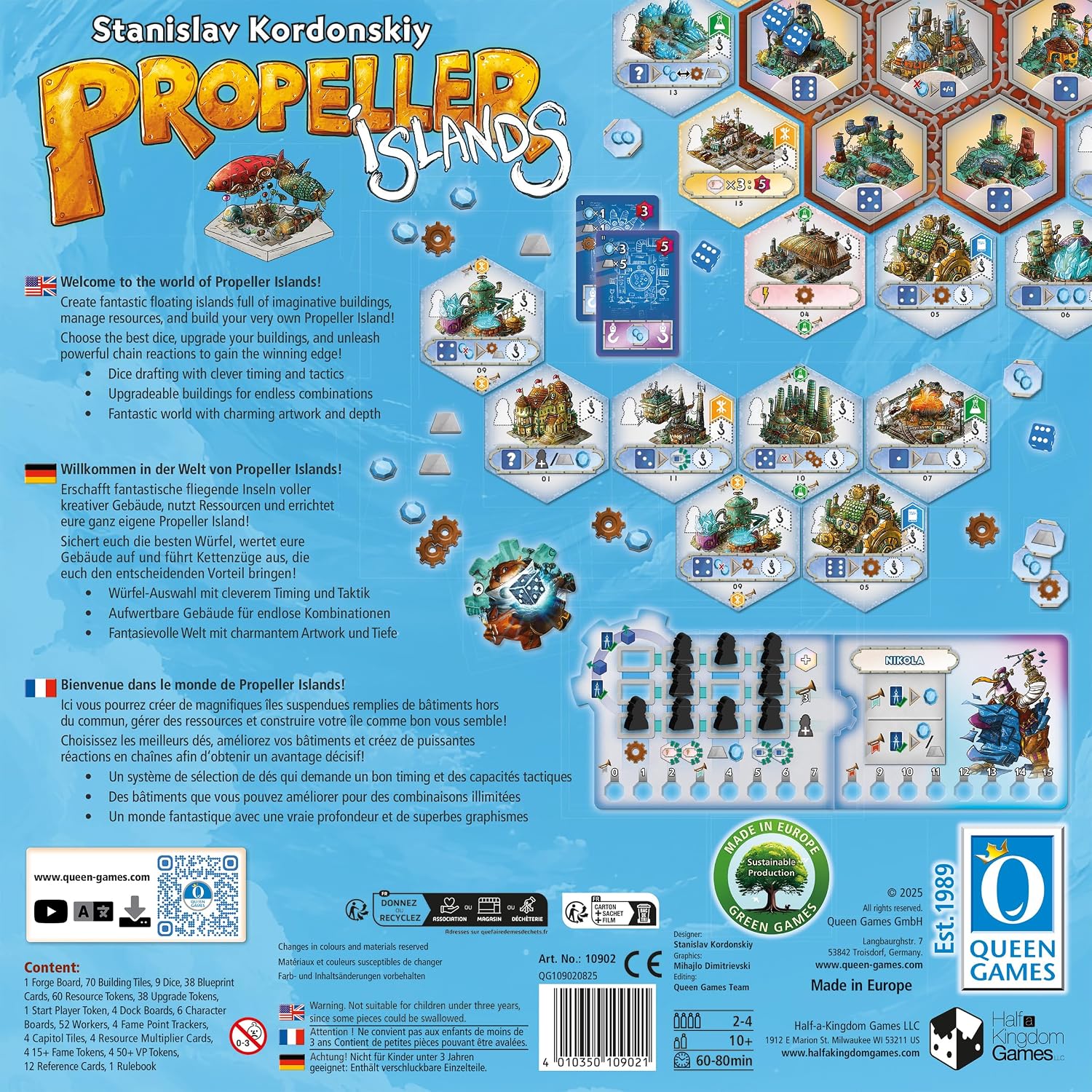 Queen Games Propeller Islands – dice drafting & engine-builder game for 2-4 players, steampunk island strategy game 2025
