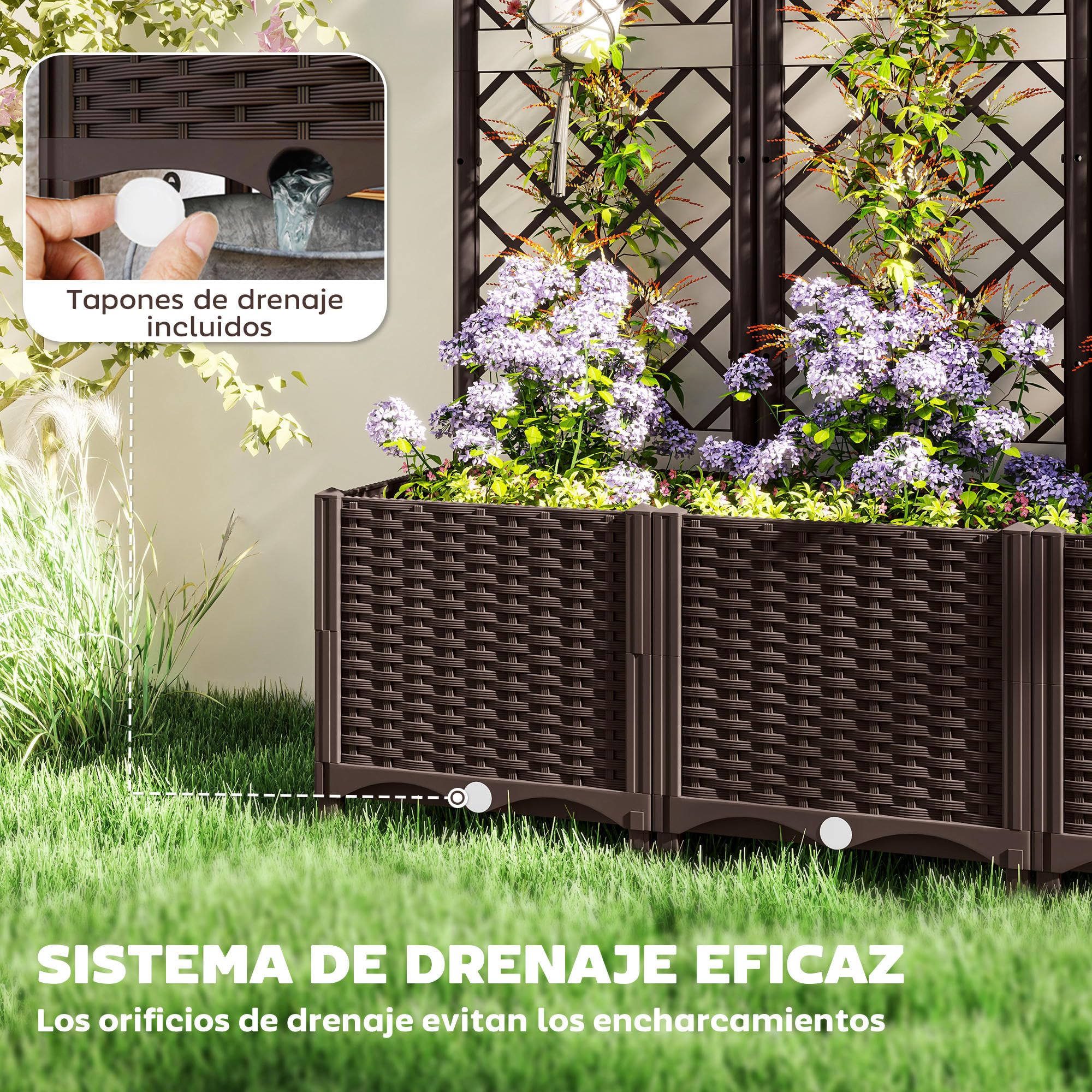 Outsunny Jardinera con Enrejado PP Exterior Grande 120x40x135 cm Marrón
