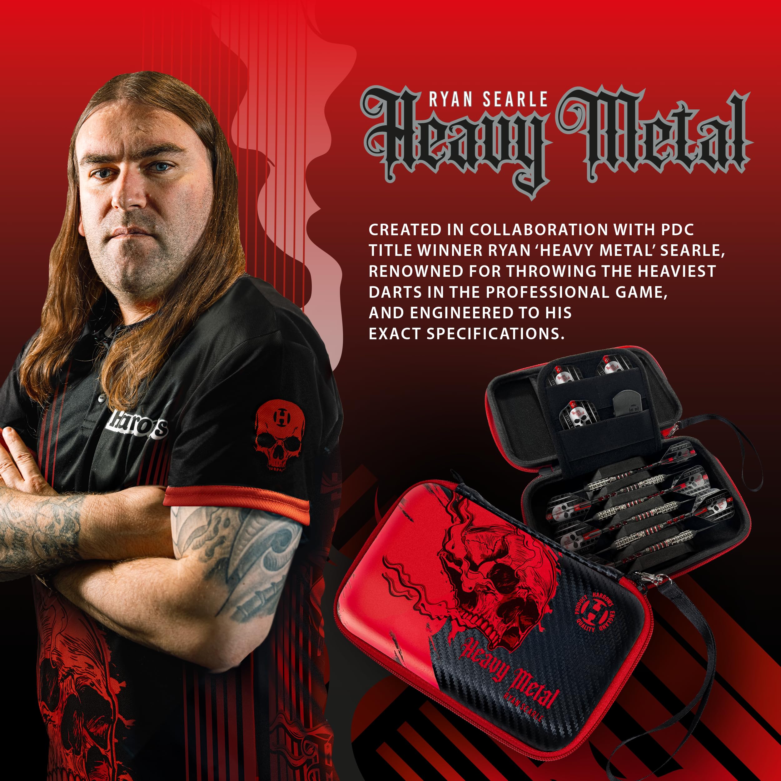 Harrows Etui Na Rzutki Ryan Searle Player Pro 6 V2, Ochronny Materiał EVA, Mieści 6 Rzutek W Pełni Zmontowanych I Akcesoria Do Rzutek, Czarno-Czerwone