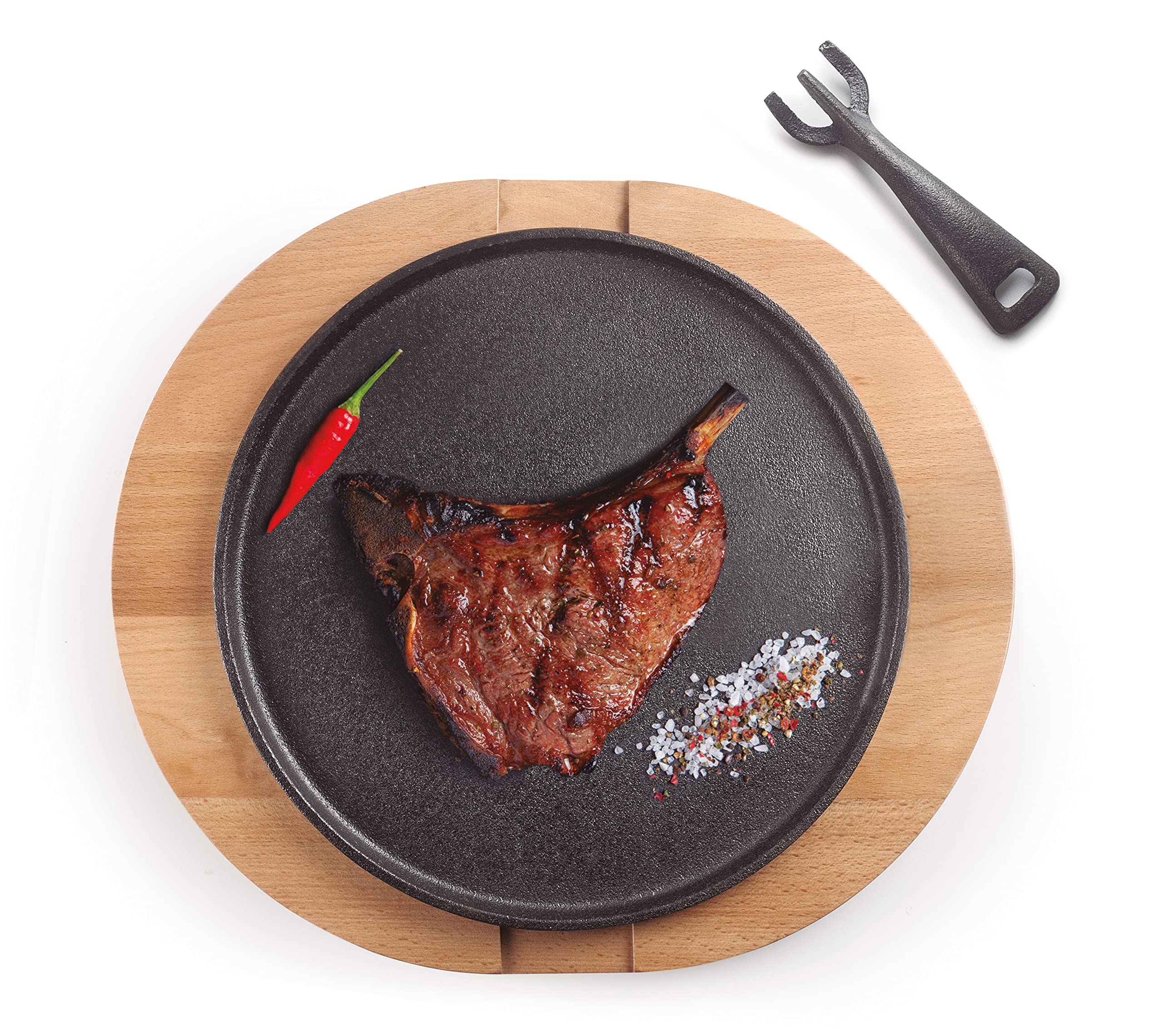 IBILI - 627030 - Piatto in ghisa + base di legno, 30 cm