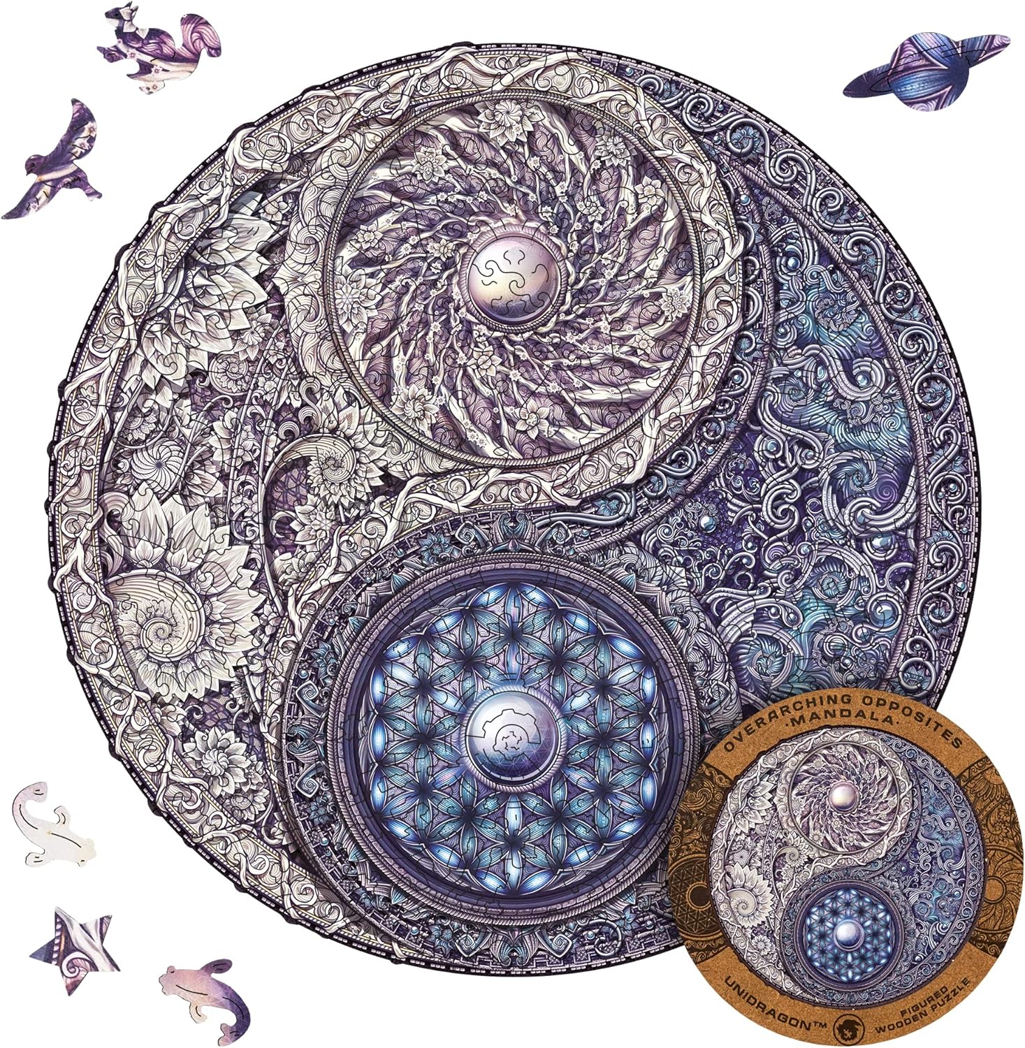 UNIDRAGON Original Wooden Jigsaw Puzzles - Mandala Overarching Opposites, 200 pcs, Medium 9.8"x9.8", Beautiful Gift Package, Unique Shape Best Gift for Adults and Kids : Toys & Games