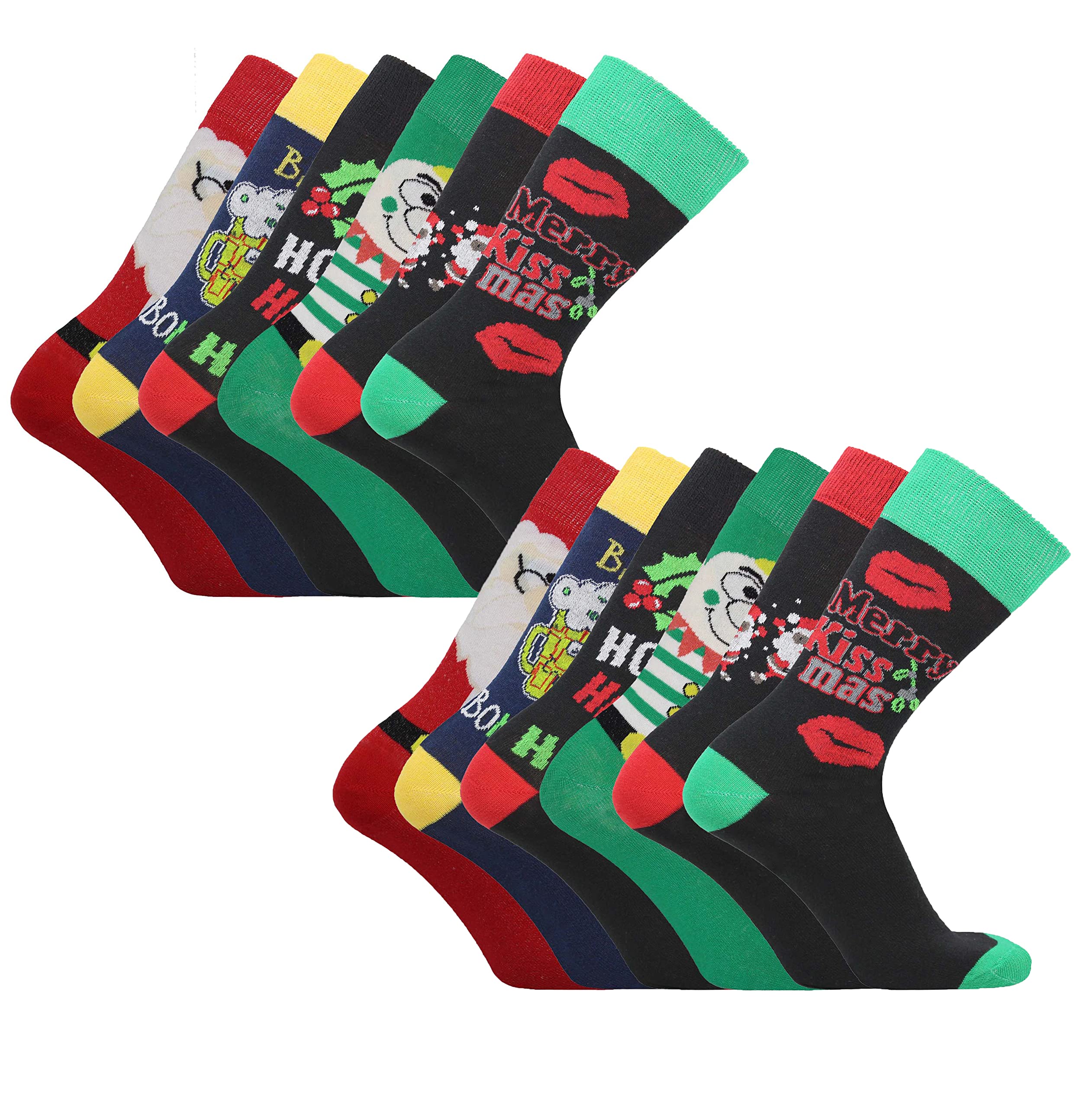 Sock Stack Pack Of 12 Men's Christmas Socks Novelty Xmas Stocking Filler 6-11 Gift for Him Secret Santa