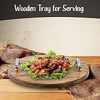 Vista 6 de Bandeja rústica para servir alimentos, bandeja de madera con asas, bandeja otomana de 13 pulgadas para sala de estar, desayuno, fiesta, mesa