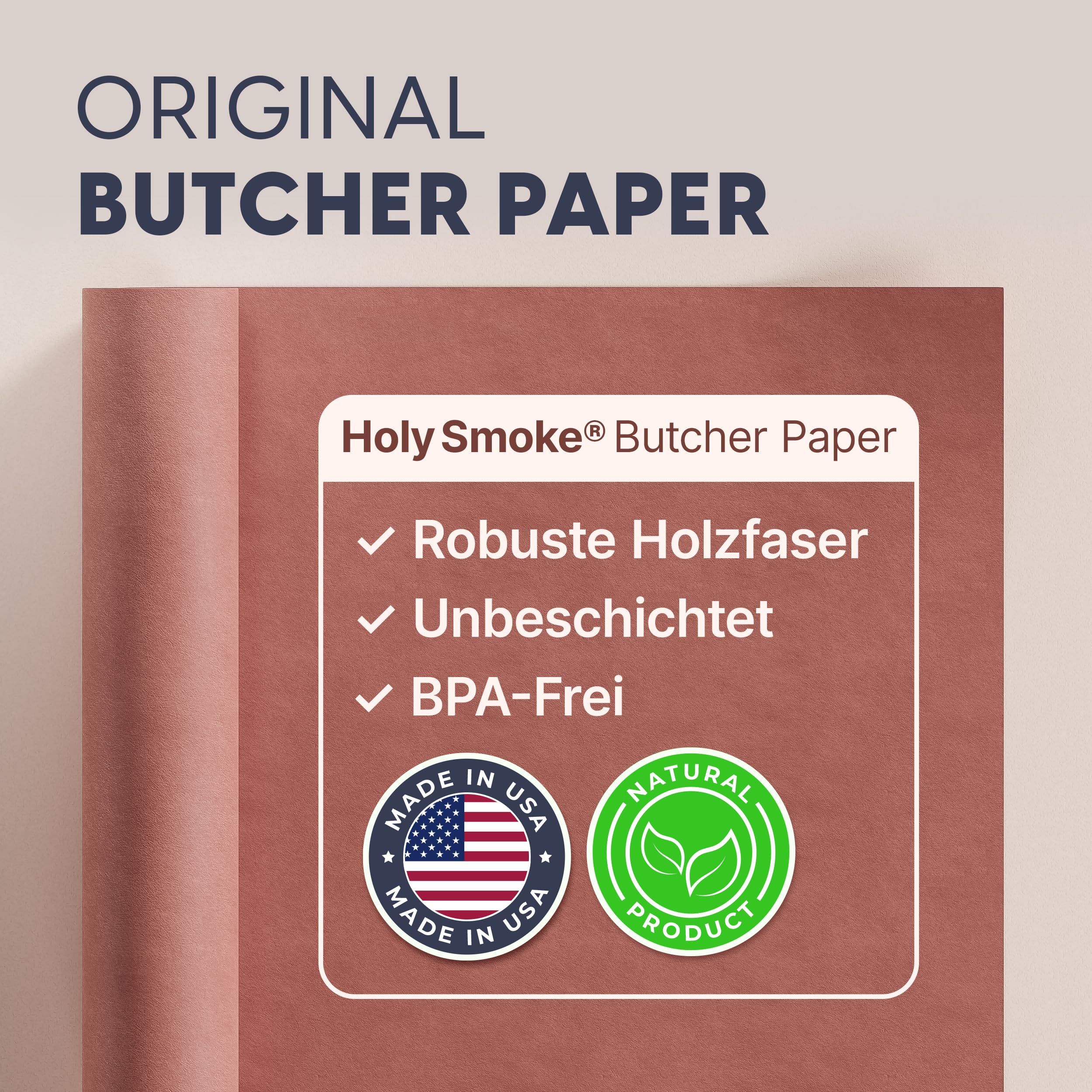 HOLY SMOKE® USA Butcher Paper 44 cm x 28 m, rotolo di carta da macellaio per grigliare carne succosa grazie a Low & Slow BBQ – Made in USA