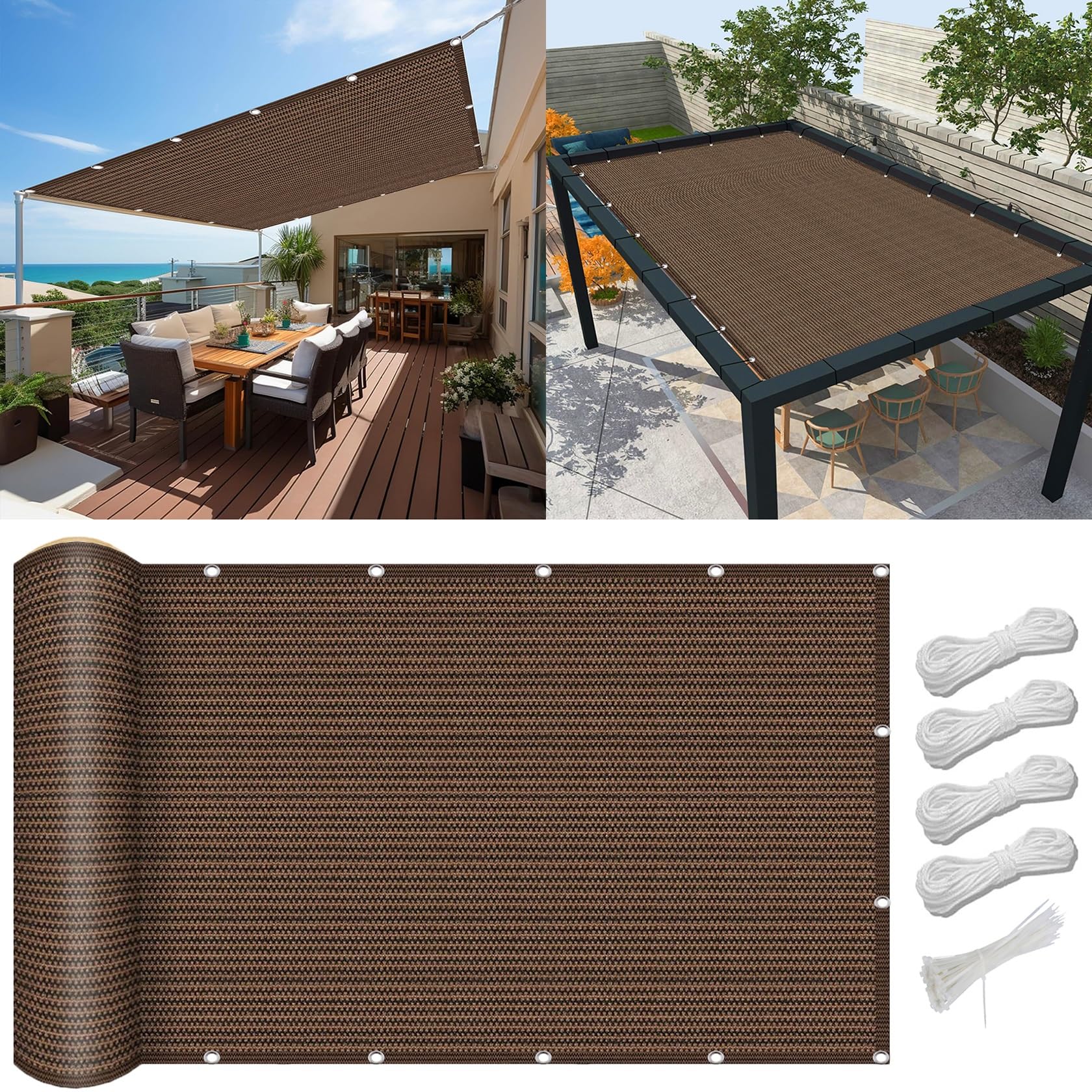 Voile d'ombrage pour plein air et grand jardin, brise-vue marron de balcon et terrasse