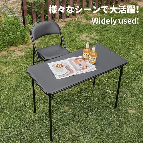 Miniatura 7 de BOOSDEN Mesa plegable, mesa plegable para tarjetas, escritorio plegable para exteriores e interiores, fiesta, comedor, 18.3 x 38.2 pulgadas, negro