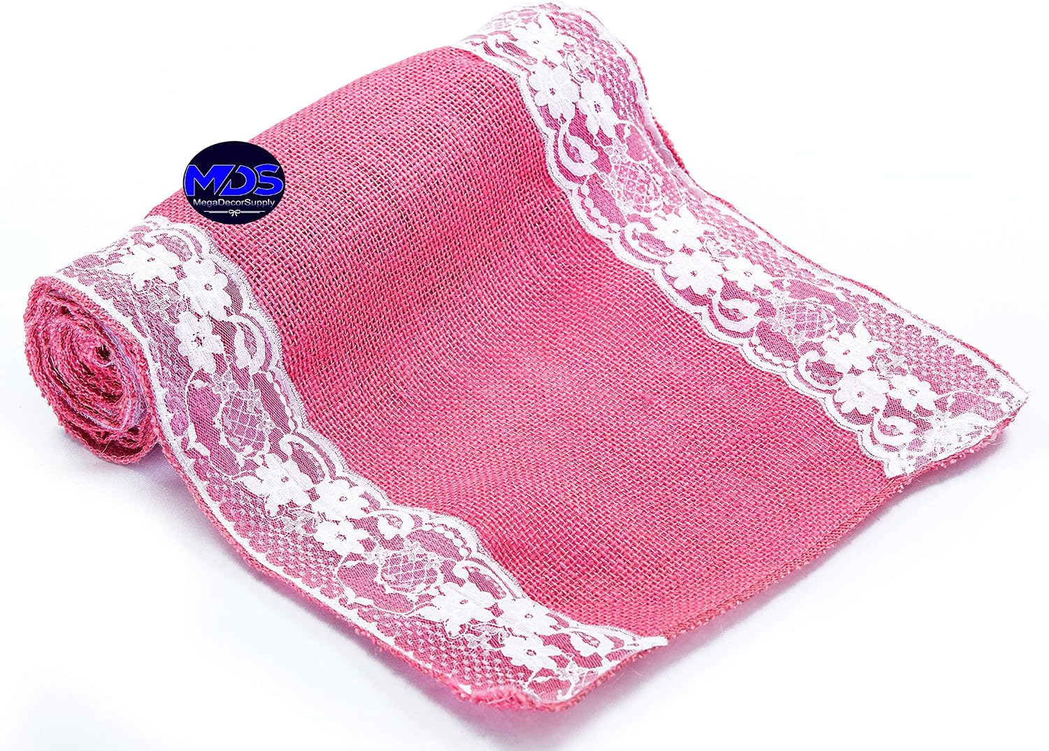 MDS Pack of 10 Wedding 12 x 108 inch Burlap Lace Hessian Table Runner Rustic Pink Jute Country Vintage for Wedding Banquet Decoration – Pink Lace Jute Burlap