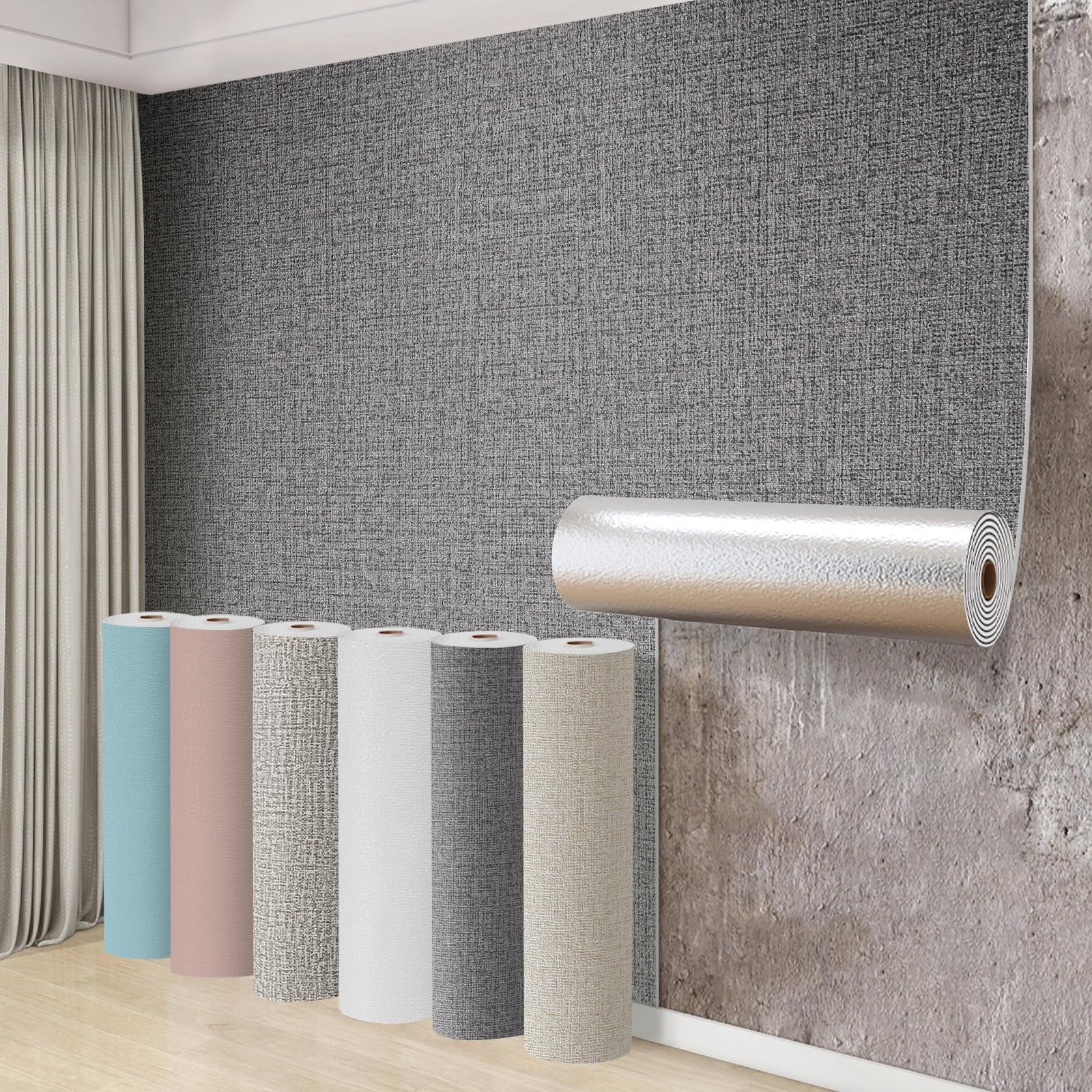 Swehooirt 3 Roll Self Adhesive Thermal Wallpaper 3mm Thick Peel and Stick Wallpaper for Bad Cold Walls Textured Dark Grey Insulating Wall Covering Roll Waterproof Damp Proof Ceiling Bathroom — image 1