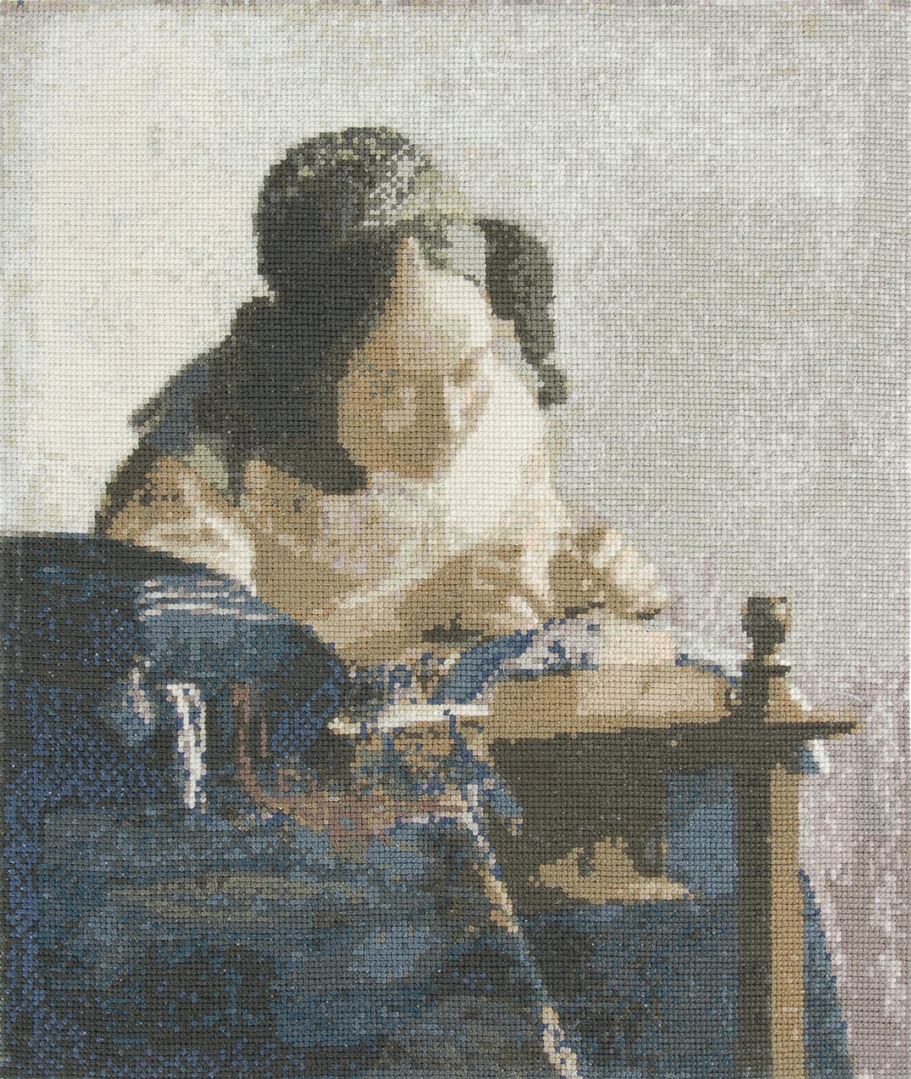 アンティークレース刺繍クロス ルーブル美術館を臨む噴水 ミュージアム