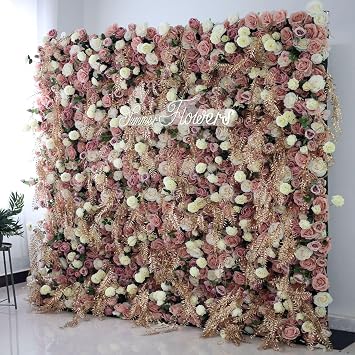 Handmade rose wall Large Artificial Flower Wall Backdrop Panels, Rose Wedding Backdrop 3D Floral Wall fabric flower wall for Party Baby Shower Bridal Wedding Background DecorSize1m*1m/3.28*3.28FT