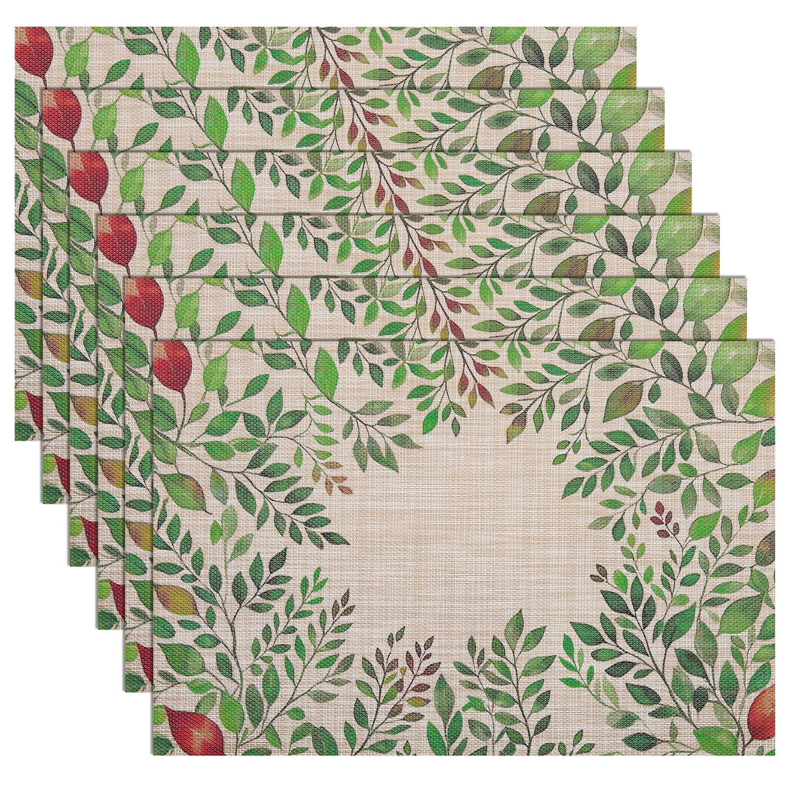Banchif Abwaschbar Doppelseitig Tischsets 6er Set, Frühling Eukalyptus Blatt Tischdeko Ostern Frühling Bankett Platzsets Urlaub Dekorative Tischsets Saisonal Platzsets Beige