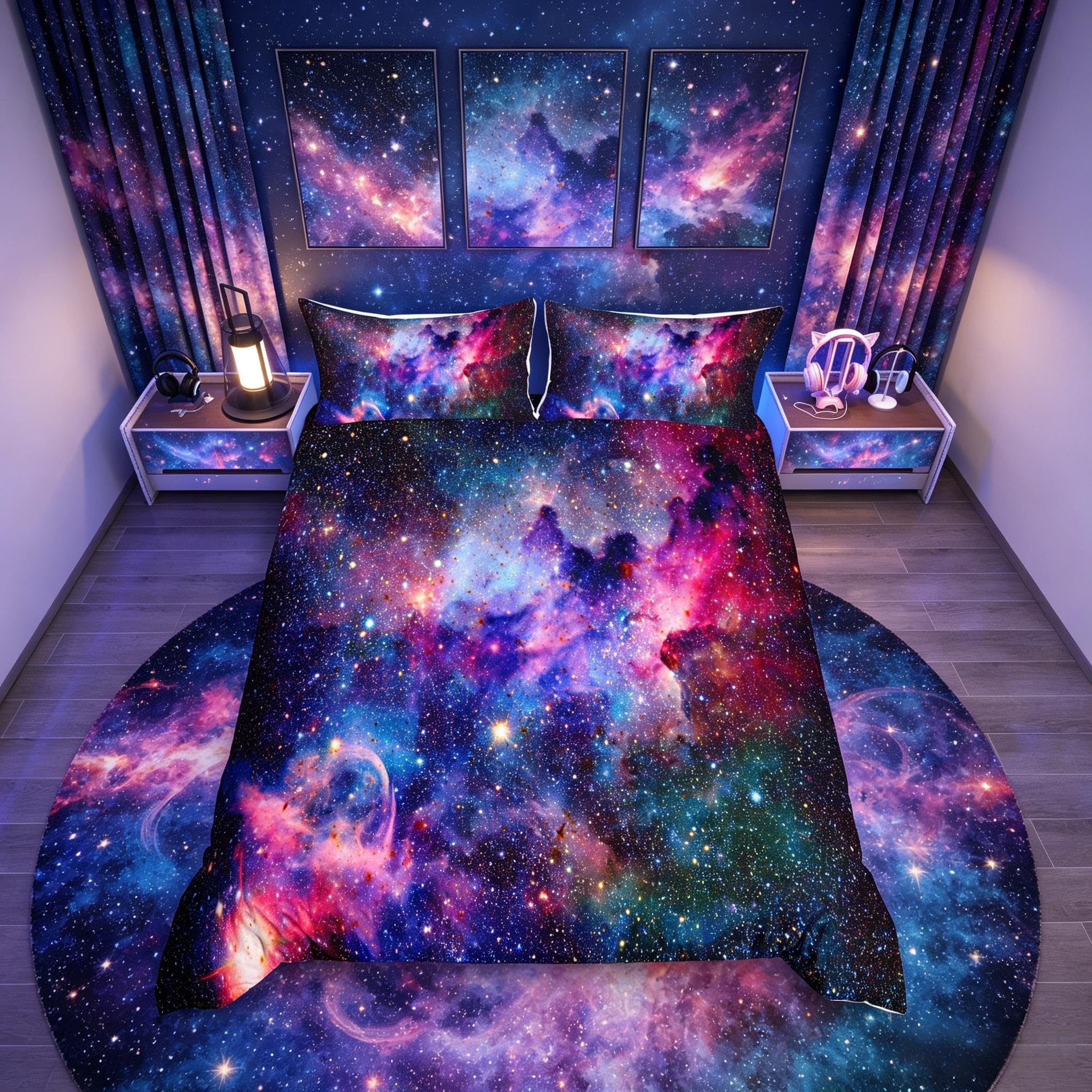 Loussiesd Galaxy Duvet Cover Starry Sky Bedding Set Purple Blue Outer Space Comforter Cover for Girls Children Teens Women Chic Milky Way Bedroom Decor Bedspread Cover King with 2 Pillow Case