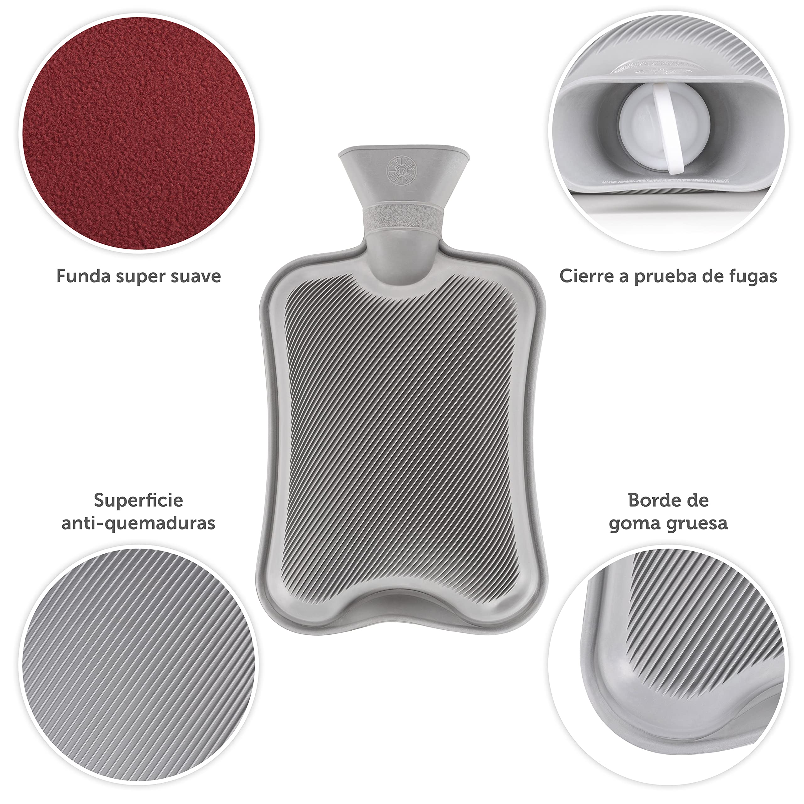 Blumtal Bolsa de agua caliente con tapa blanda - Botella de agua caliente de 1.5 L, botella de cama, Color Rojo
