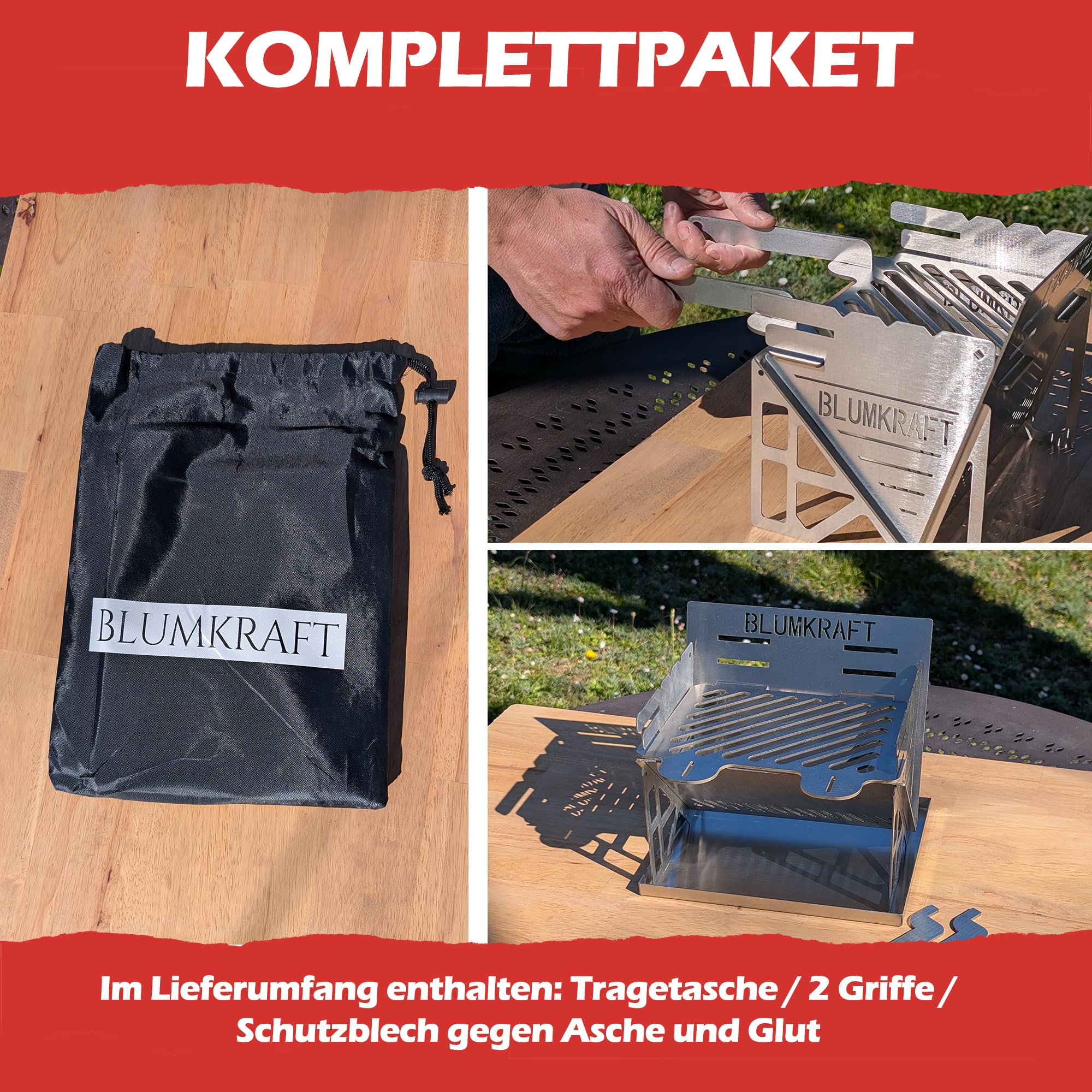 Faltbarer tragbarer Grill aus Edelstahl - ultrakompakter Holzkohlegrill - abnehmbar, Camping, Wandern, Van Life - kleiner Edelstahlgrill für 1 oder 2 Personen