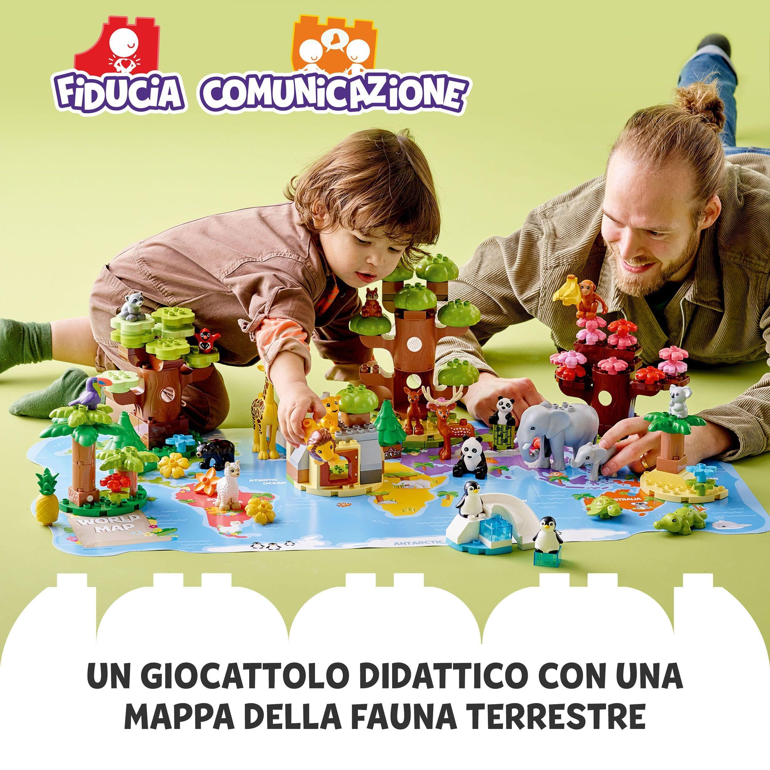 LEGO DUPLO Animali del Mondo, Giochi Educativi per Bambini e Bambine con 22 Figure di Animali Giocattolo e Mattoncino con Suoni Realistici, Idee Regalo di Compleanno con Tappetino da Gioco 10975