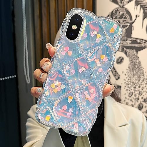 Miniatura 7 de Qokey Funda para iPhone X, funda para iPhone Xs de 5.8 pulgadas, bonita funda de teléfono con diseño de corazón con purpurina transparente + tarjeta
