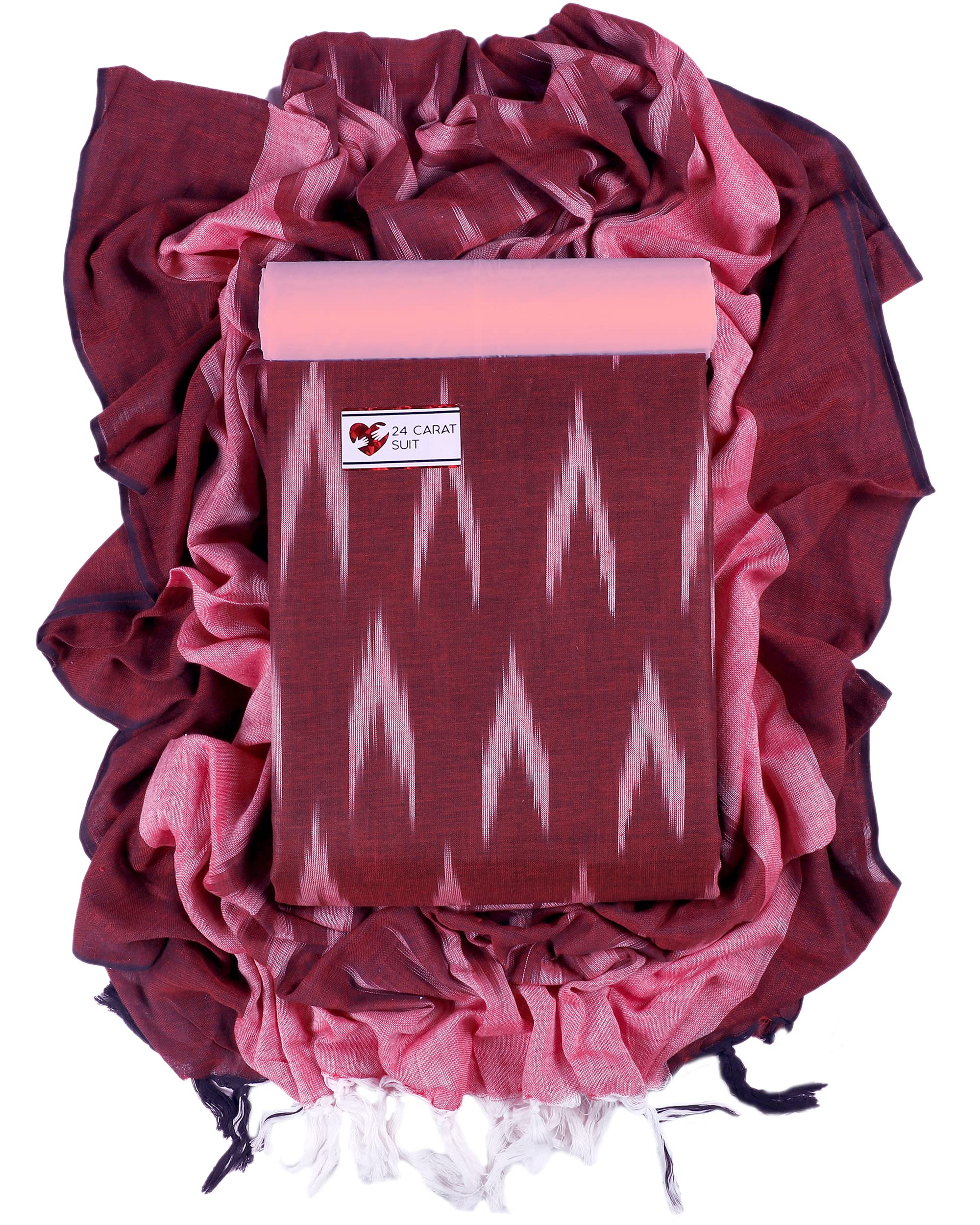 Sun Fashion And LifestyleWomen's Ikkat Cotton Unstitched Salwar Suit Dress Material, 2 Mtr Cotton Salwar, Stylish Ikkat Dupatta By 24 Carat Suit (Ikkat 1; Free Size)