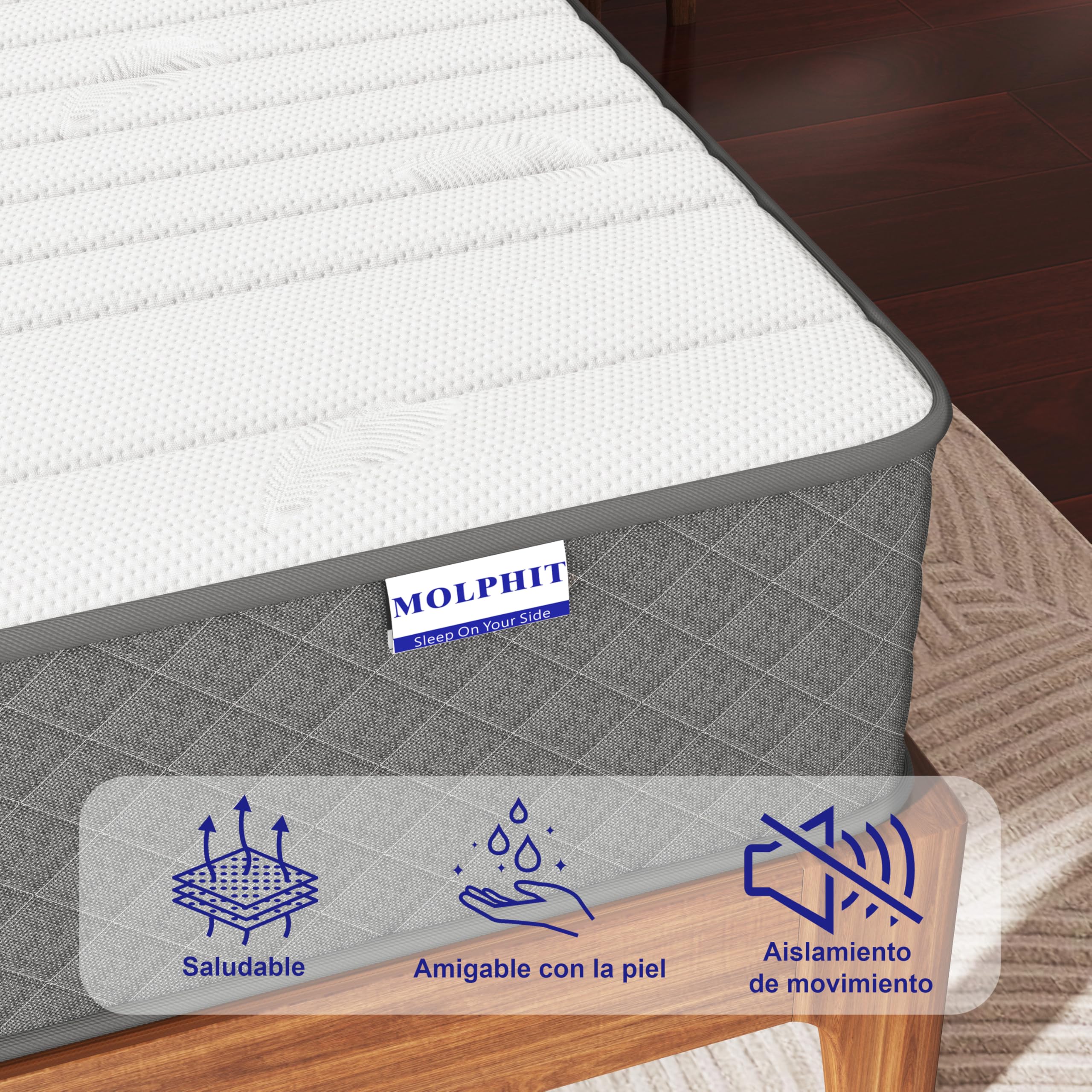Colchón 140x200 cm con Certificación Oeko-Tex - 25 cm Grosor Espuma Viscoelástica de Alta Densidad con Muelles Ensacados Individuales, 7 Zonas Soporte Lumbar Ergonómico