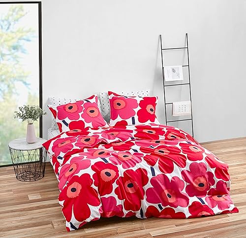 Miniatura 9 de MARIMEKKO - Juego de edredón King, ropa de cama de algodón con fundas a juego, decoración ligera del hogar para todas las estaciones (Unikko Indigo,