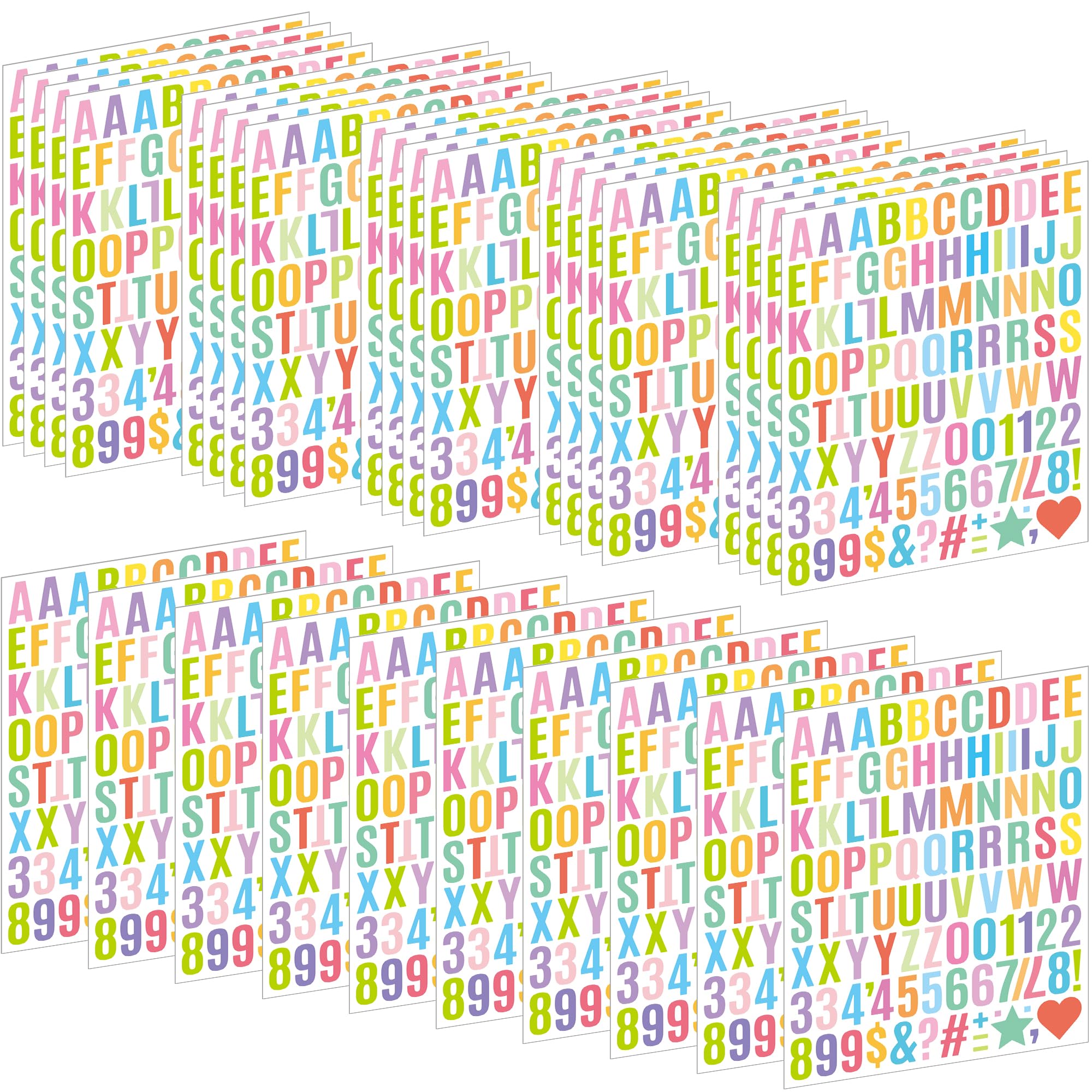 2940 Letter Stickers 30 Sheets Alphabet Stickers Number Small 1 Inch Vinyl Self-Adhesive Stick on Letters for Scrapbooking Water Bottles Cup DIY