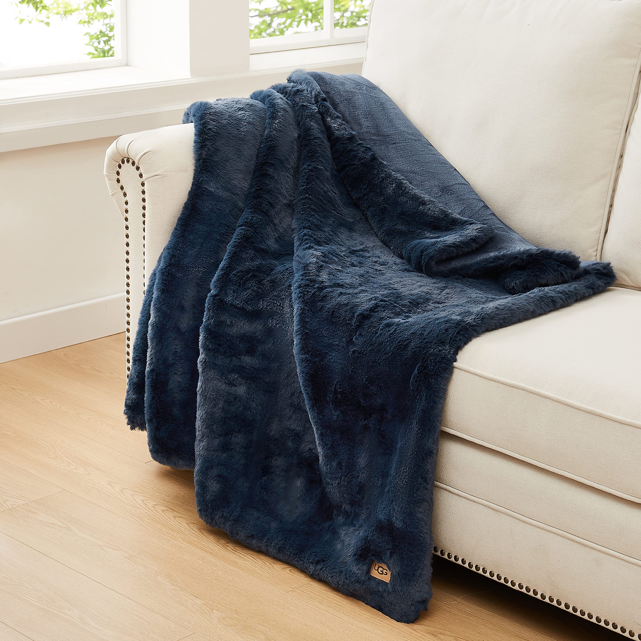 ugg polar faux fur textured throw in deep night