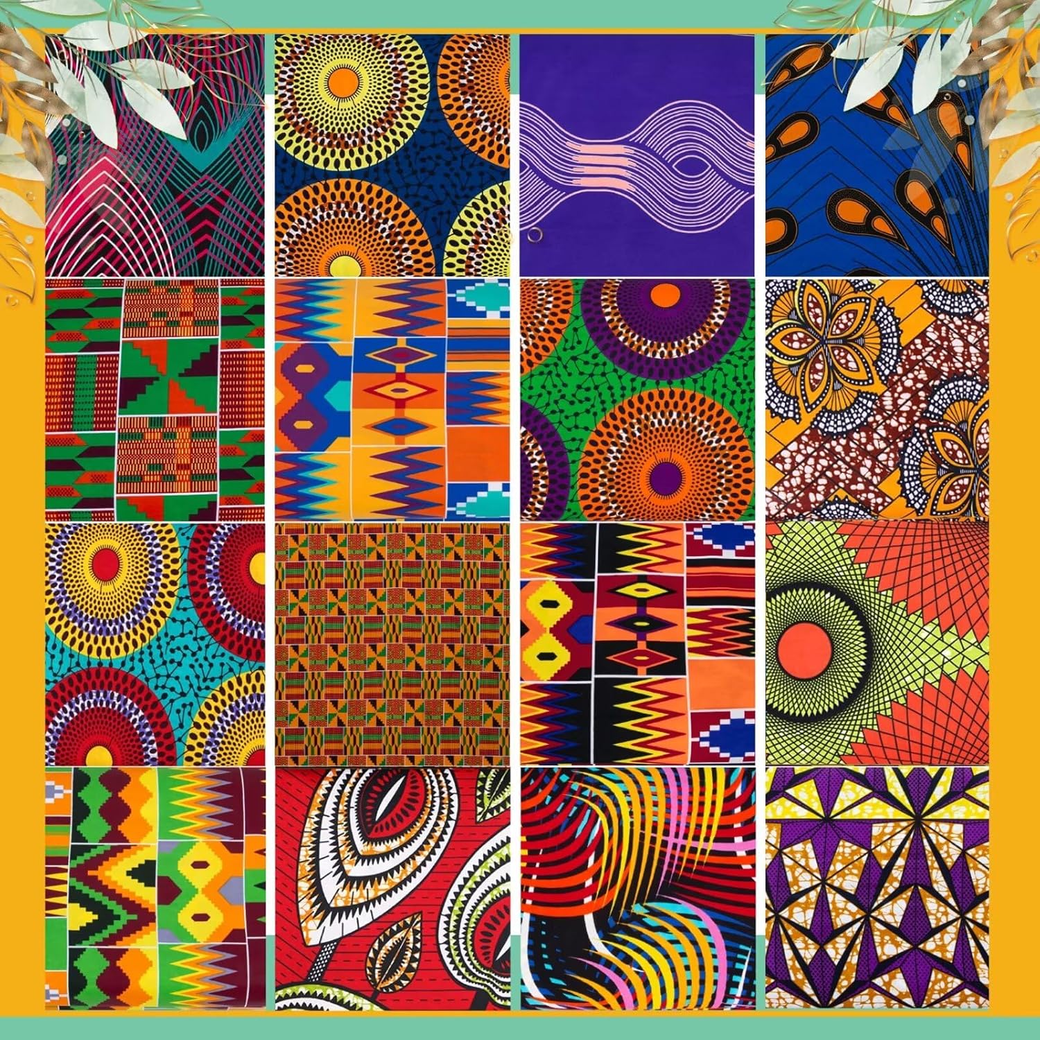 BintaRealWax 16 Pcs 100% Cotton African Fabric Squares Ankara Wax Print Patchwork Fabric for Sewing, Handmade, Craft Projects, and DIY (50 x 40 cm/19.5 x 15.7 inches)