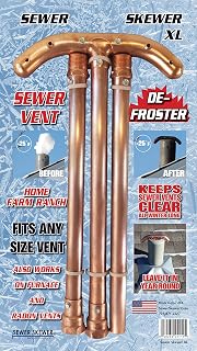 SewerSkewer XL Vent Defroster for Sewer Pipes & Roof Vents - Copper Tee Prevents Freezing, Made in USA