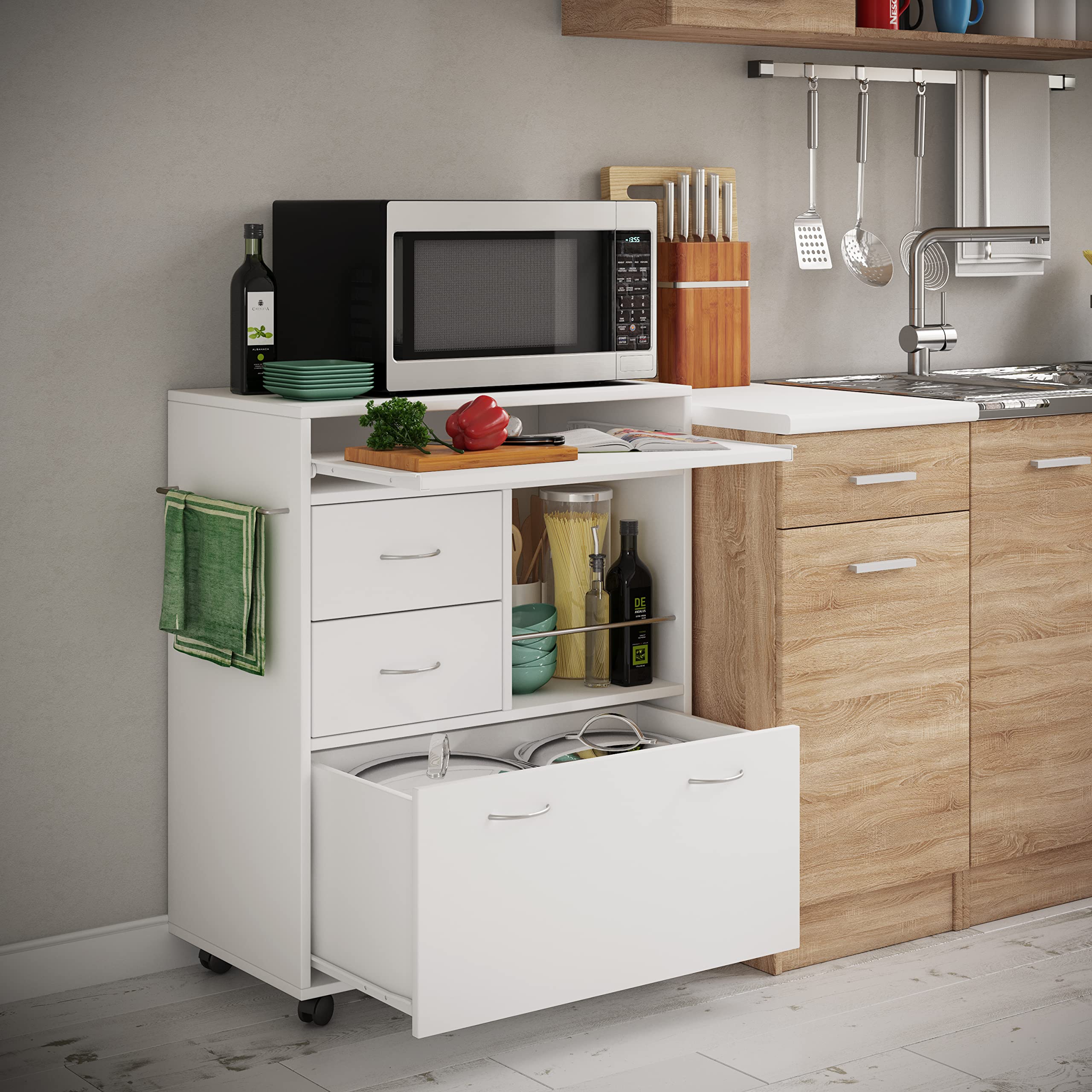 VCM Carro de Cocina de Madera Carro de Servicio Carro rodante Estante Ruedas Rodable Cajón Kicha Carro de Cocina de Madera Carro de Servicio Carro rodante Estante Ruedas Rodable Cajón Kicha