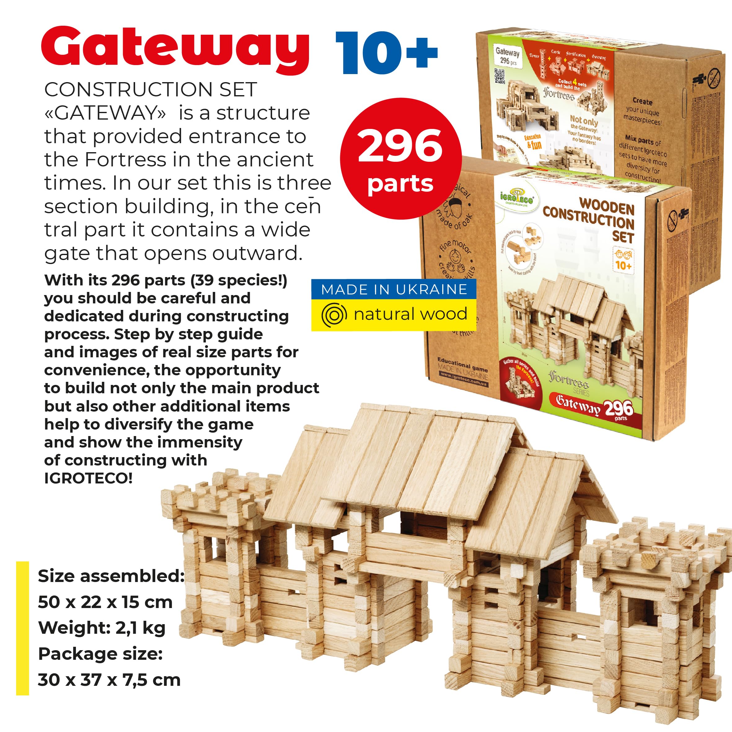 Set Costruzioni in Legno Forteca – Porta 296 Pezzi | Gioco Educativo Fantasy per Bambini | Sviluppo Creatività, Logica e Motricità Fine | Materiale Naturale Ecologico