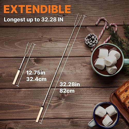 Miniatura 6 de Juego de utensilios de cocina para camping, utensilios de cocina para campamento, cocina, palos giratorios para asar malvaviscos, tenedores para