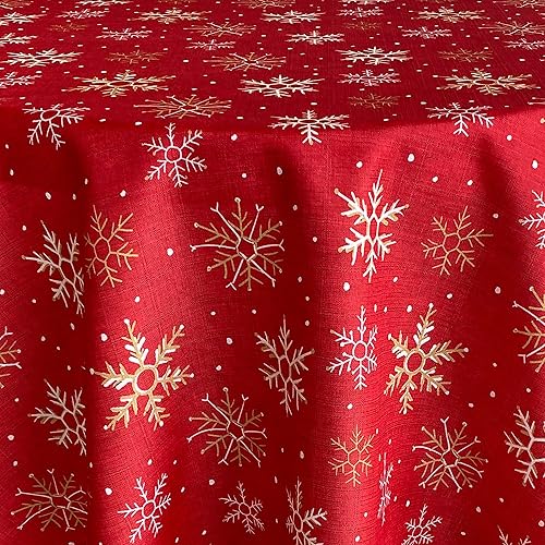 Miniatura 8 de Servilletas navideñas de tela de copo de nieve rojo de granja, color rojo, dorado y blanco, juego de 4 servilletas