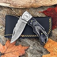 Vista 61 de WINTERFELL Damascus Steel Pocket Folding Knife Handmade Premium Quality Knives 6.5'' Small Pocket Knife for Outdoor, Camping, Hiking Back Lock Blade