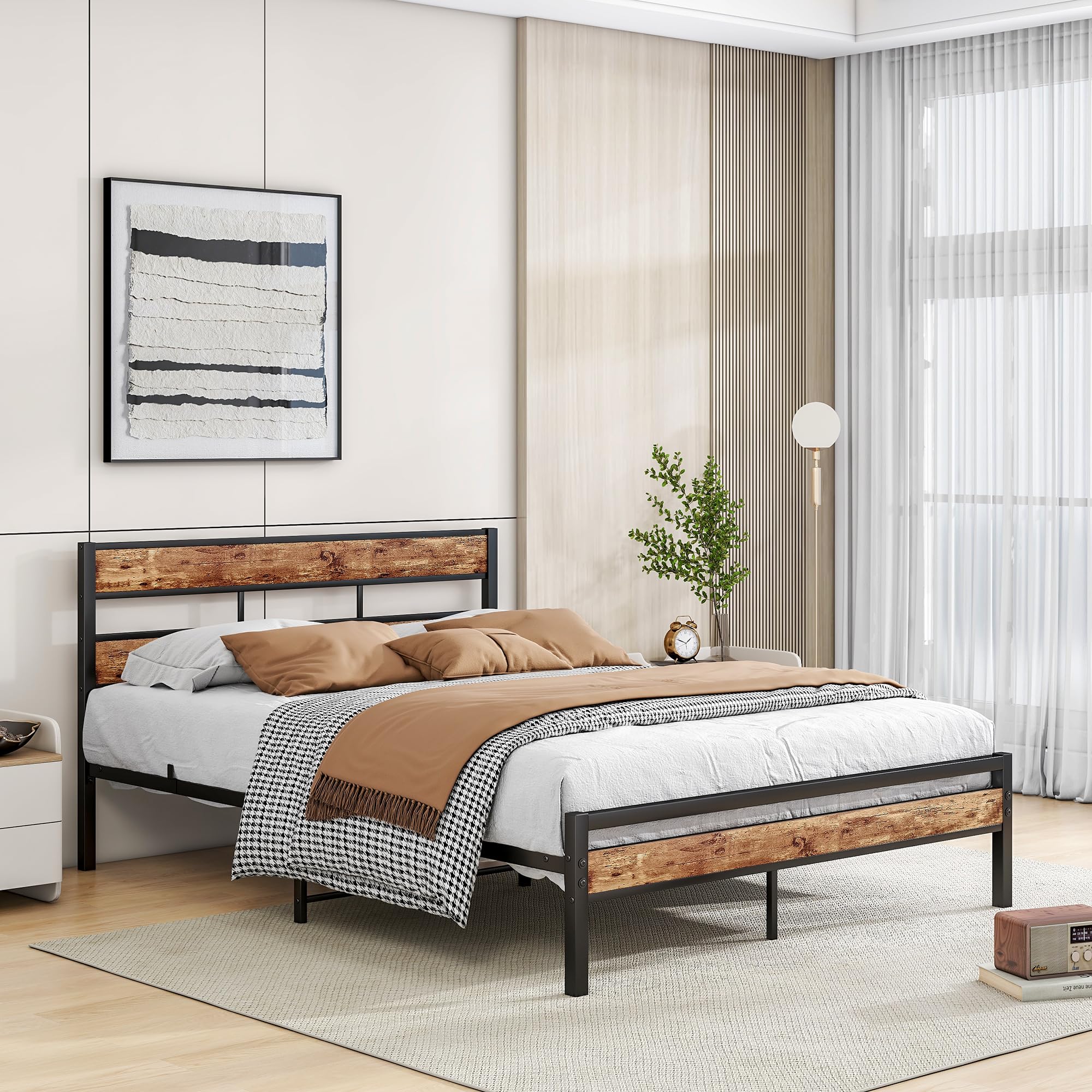 HOJINLINERO Bettgestell 140x200,Doppelbett Bettrahmen Metallbett 140x200 mit lattenrost aus Metall mit Kopfteil,Einfacher Aufbau Gästebett Jugendbett, für Schlafzimmer Gästezimmer,Bed Frame Schwarz