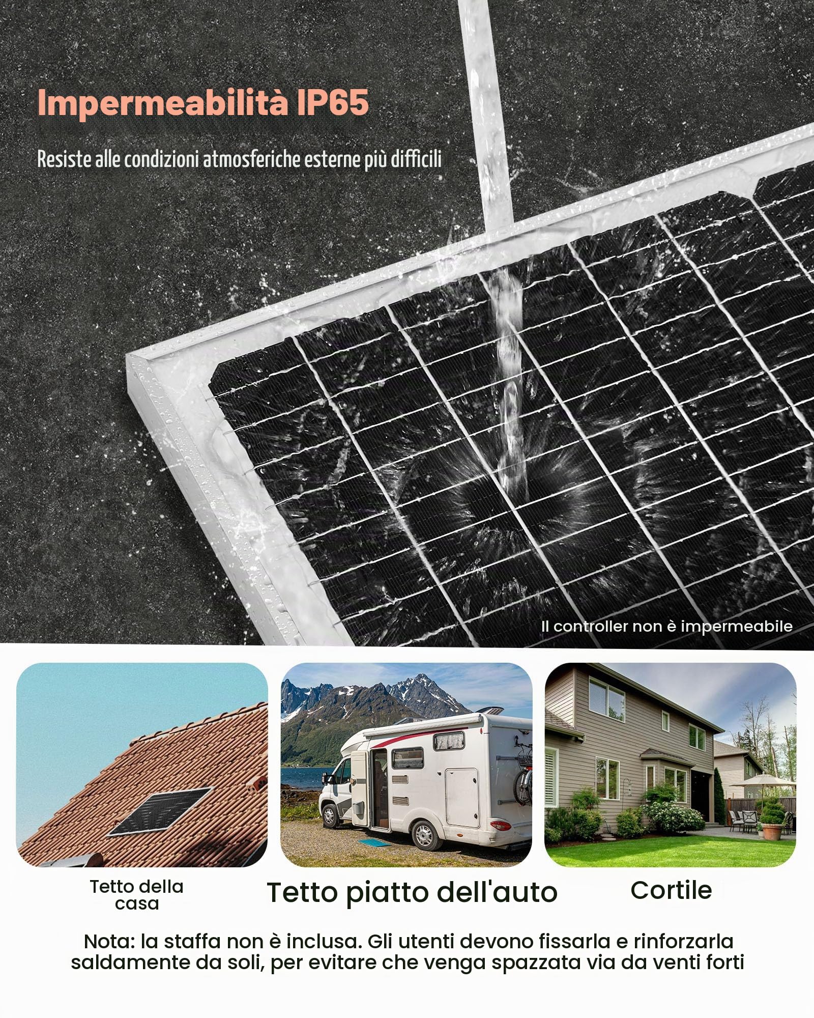 VEVOR Pannello Caricabatterie Solare, Caricabatterie Mantenitore con Pannello Solare Regolatore MPPT Aggiornato, Impermeabile IP65 per Auto, Barche, Camper, Tetti Piani (Staffa non Inclusa)