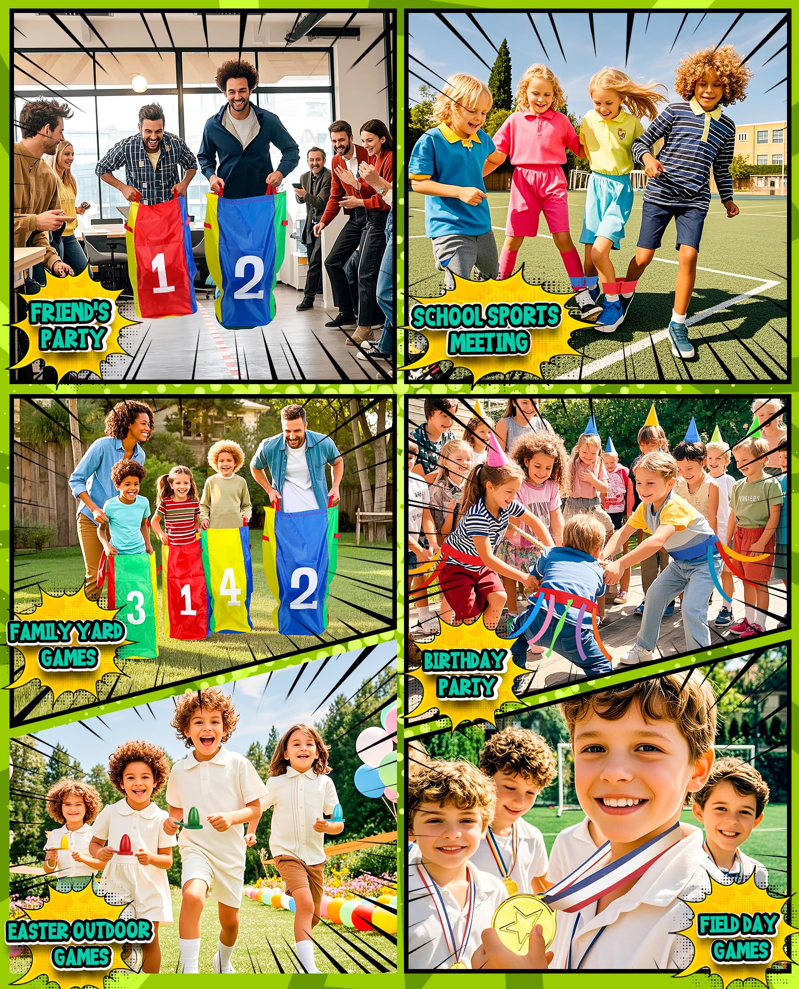 Eocolz Outdoor Carnival Games, Potato Sack Bags for Kids Adults, Egg Spoon Relay Race, 3 Legged Race Bands, Catch Tail Games, Birthday Party, Field Day Family Day Yard Lawn Easter Fall Festival Games — view 6