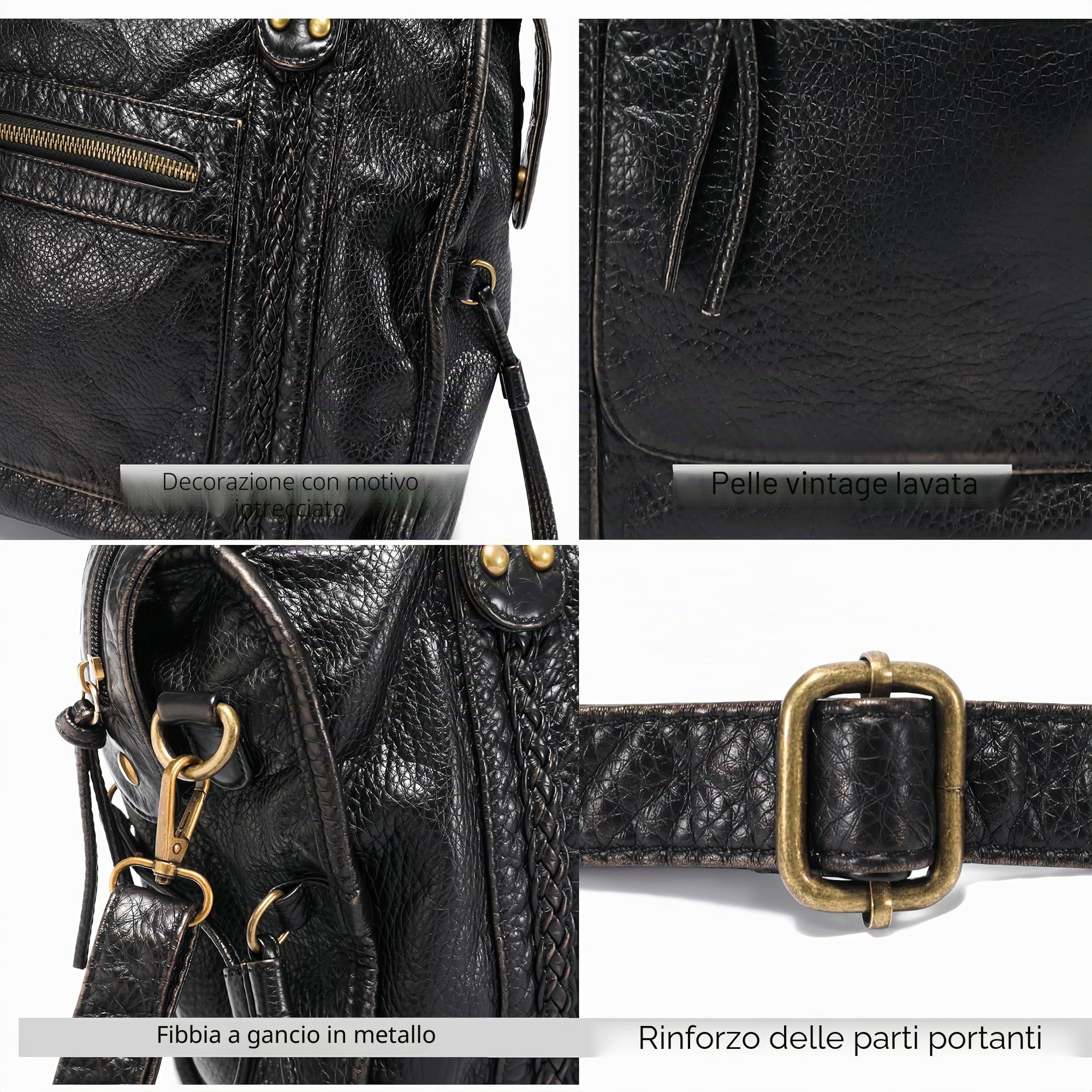 JOLLQUE Rivet Crossbody City Bag per le donne, grande borsa retrò in pelle lavata, borse a tracolla vintage Y2K estive Hobo